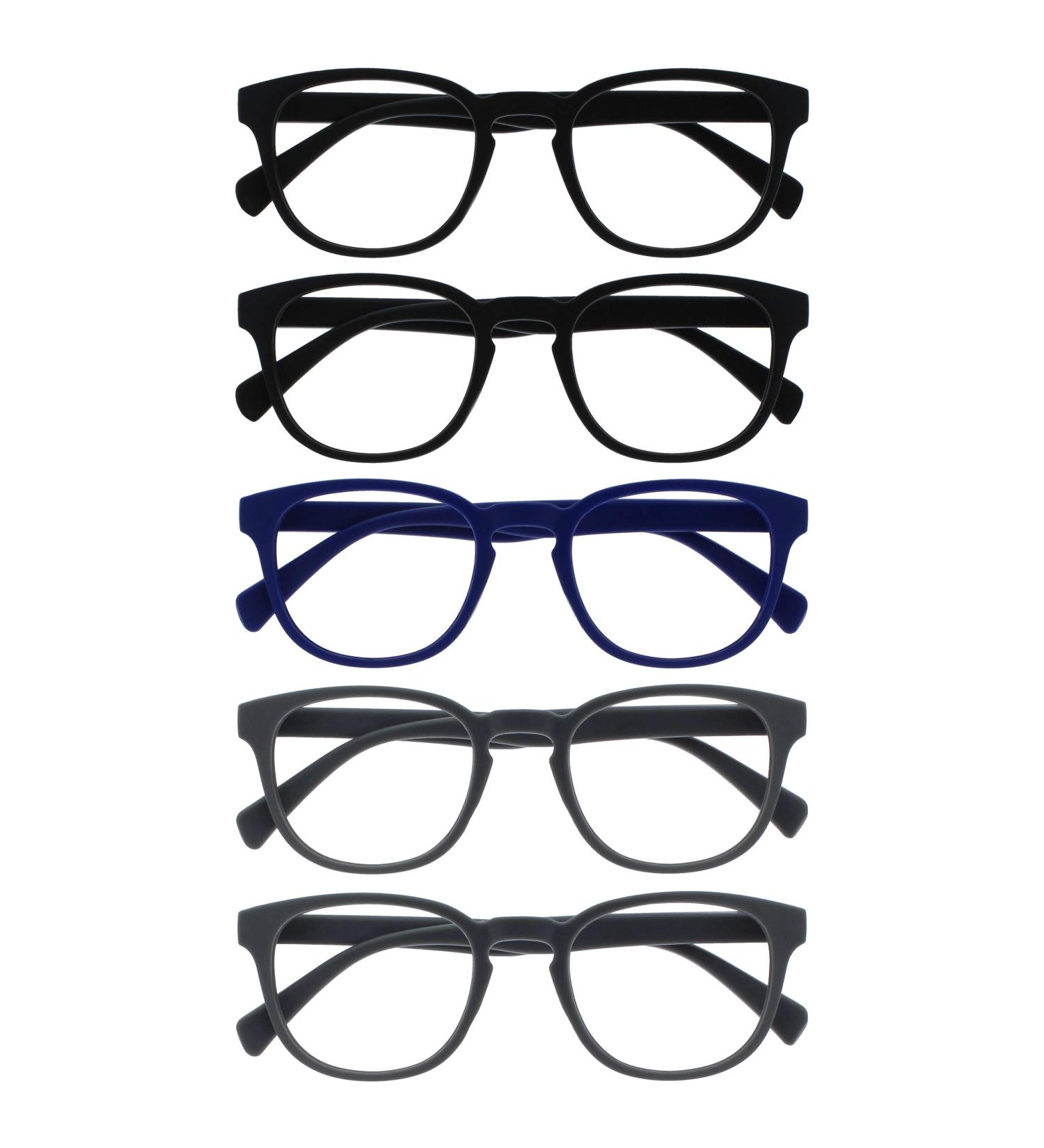 Opulize Pop Reading Glasses 5 Pack - Stylish Keck Round Matte Frame Spring Hinges Scratch-Resistant - Black Blue Gray - +3.00 Diopters for Men & Women - Buy Online on GoSupps.com
