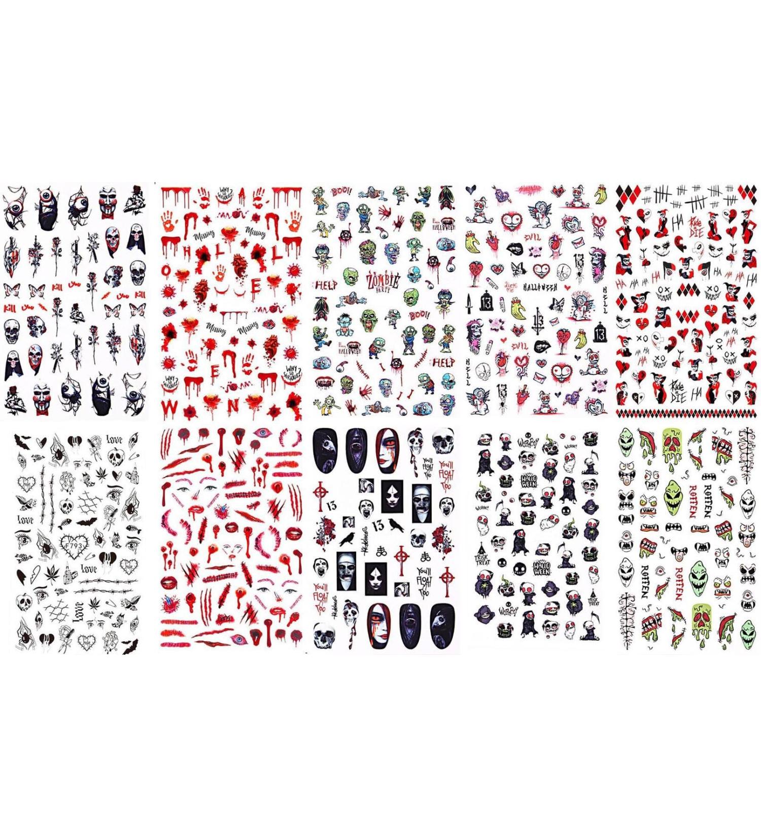 10 Sheets Halloween Nail Art Sticker Set - Self-Adhesive Skull Pumpkin and Bat Nail Art Decals for Manicure Design and Decoration - Buy Online on GoSupps.com