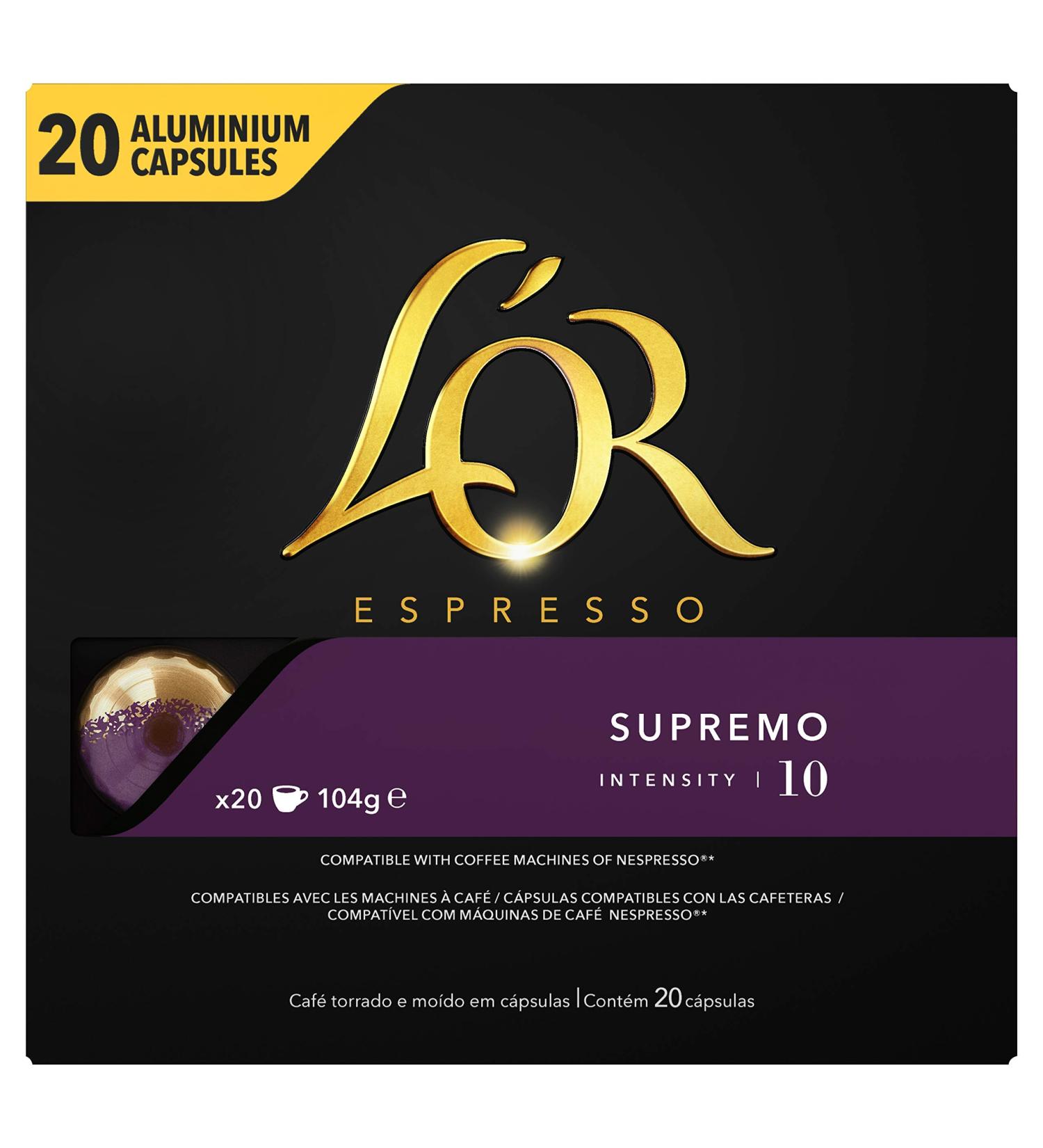 L'Or Caf EspressoSupremo - Intensity 10 - 20 Aluminum Capsules Compatible with Nespresso Machines - Buy Online on GoSupps.com