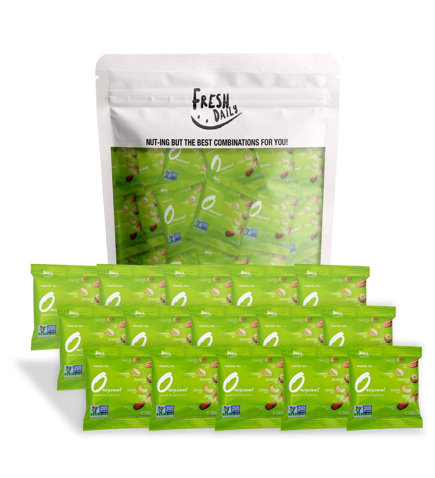 Premium Mixed Nuts Snack Packs - Individually Wrapped Nut Snacks | Daily Gourmet Nuts | Unsalted & Peanut-Free | 50 Packs (1 oz each) - Buy Online on GoSupps.com