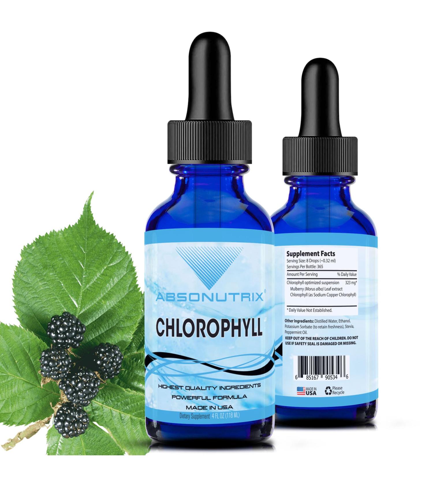 Absonutrix Chlorophyll Liquid Drops 323 mg 4 Oz Liquid 365 Servings Made in USA Quick Absorption Quality Potent Ingredients Non-GMO GMP Certified Cruelty-Free Products - Buy Online on GoSupps.com