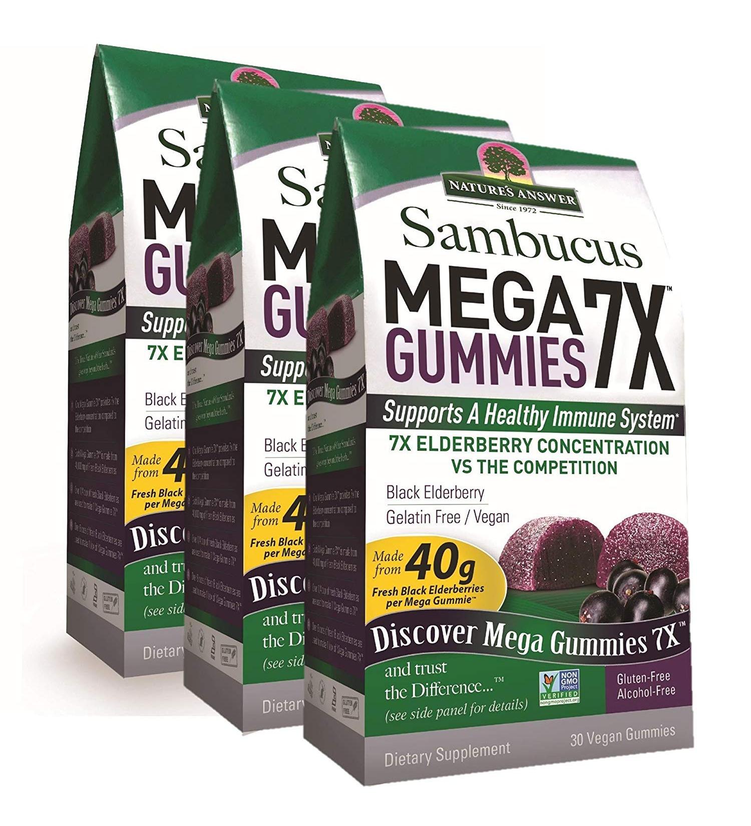 Nature's Answer Sambucus Mega Gummies | 7X More Elderberry Concentration | Alcohol-Free Gluten-Free Gelatin-Free Vegan Non-GMO & No Preservatives | 30ct Gummies (Pack of 3)