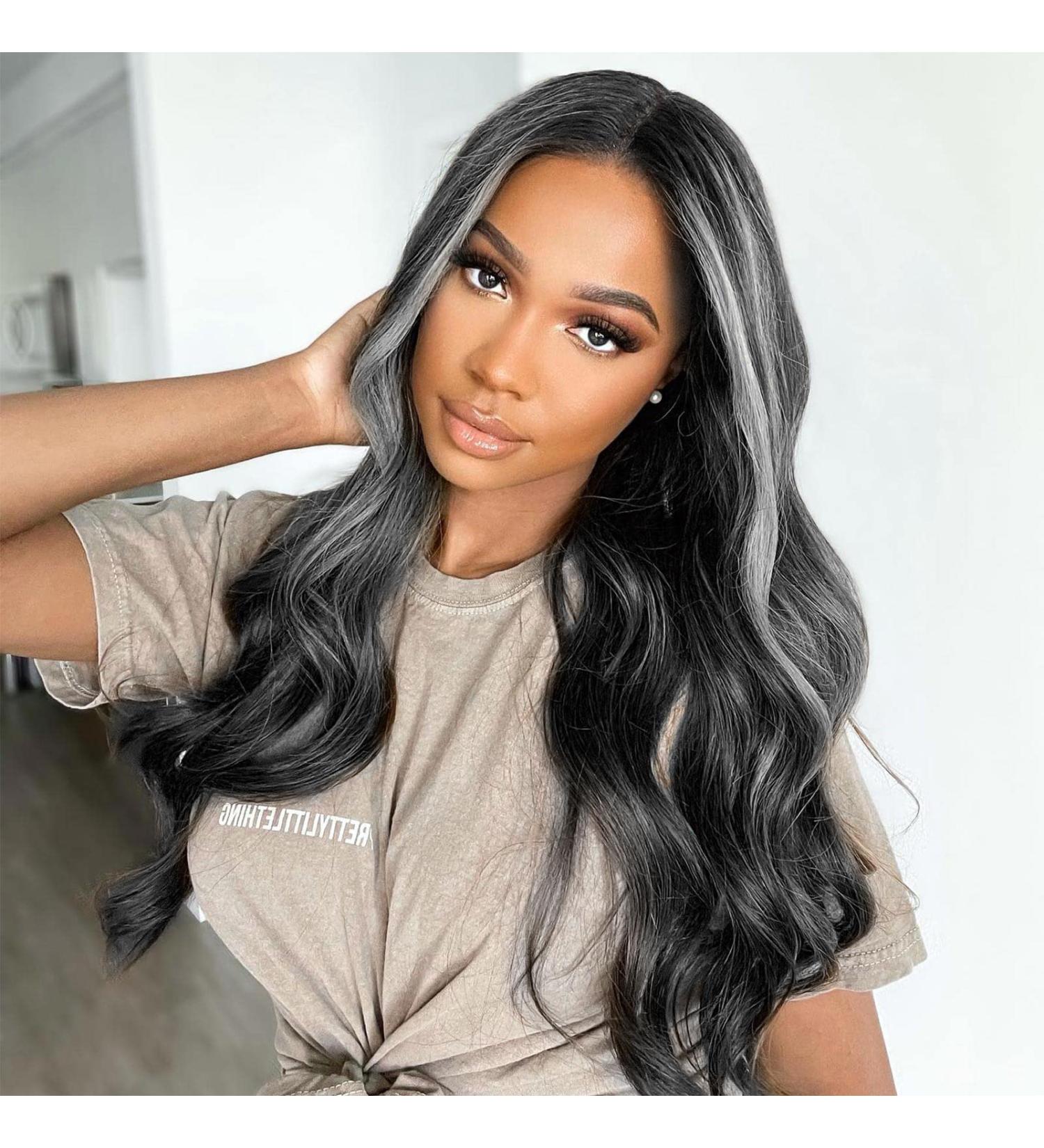 Wiggins Hair 20 Inch Grey Body Wave Lace Front Wig | Platinum Blonde Highlights | Gray Highlight Wig for Black Women - Buy Online on GoSupps.com
