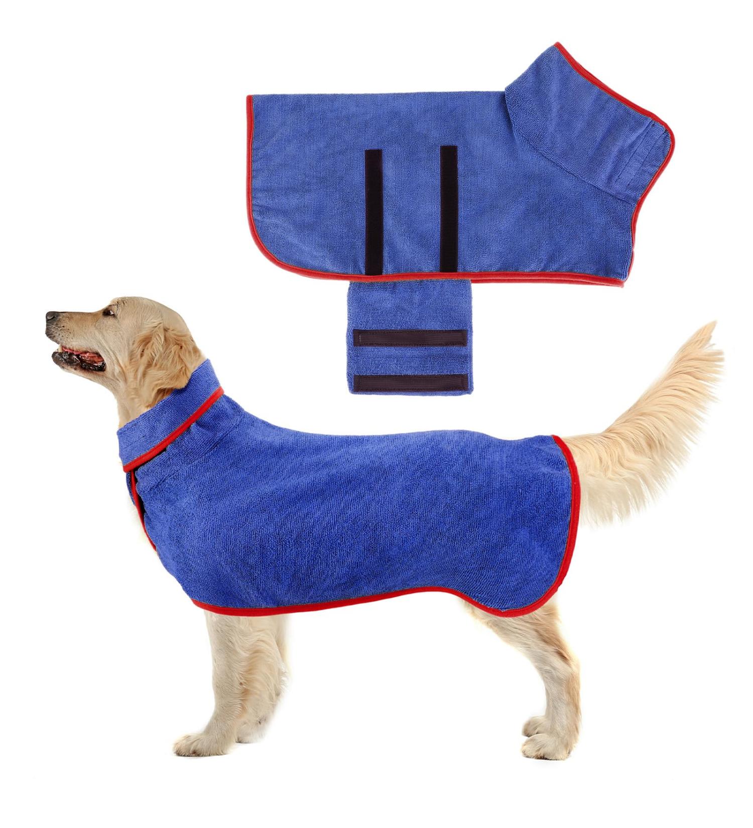 Jostift Dogenbadema | Microfiber Dog Bathing Coat Quick Drying Absorbent Towel with Adjustable Straps for All Dog Sizes - Blue (Large) - Buy Online on GoSupps.com
