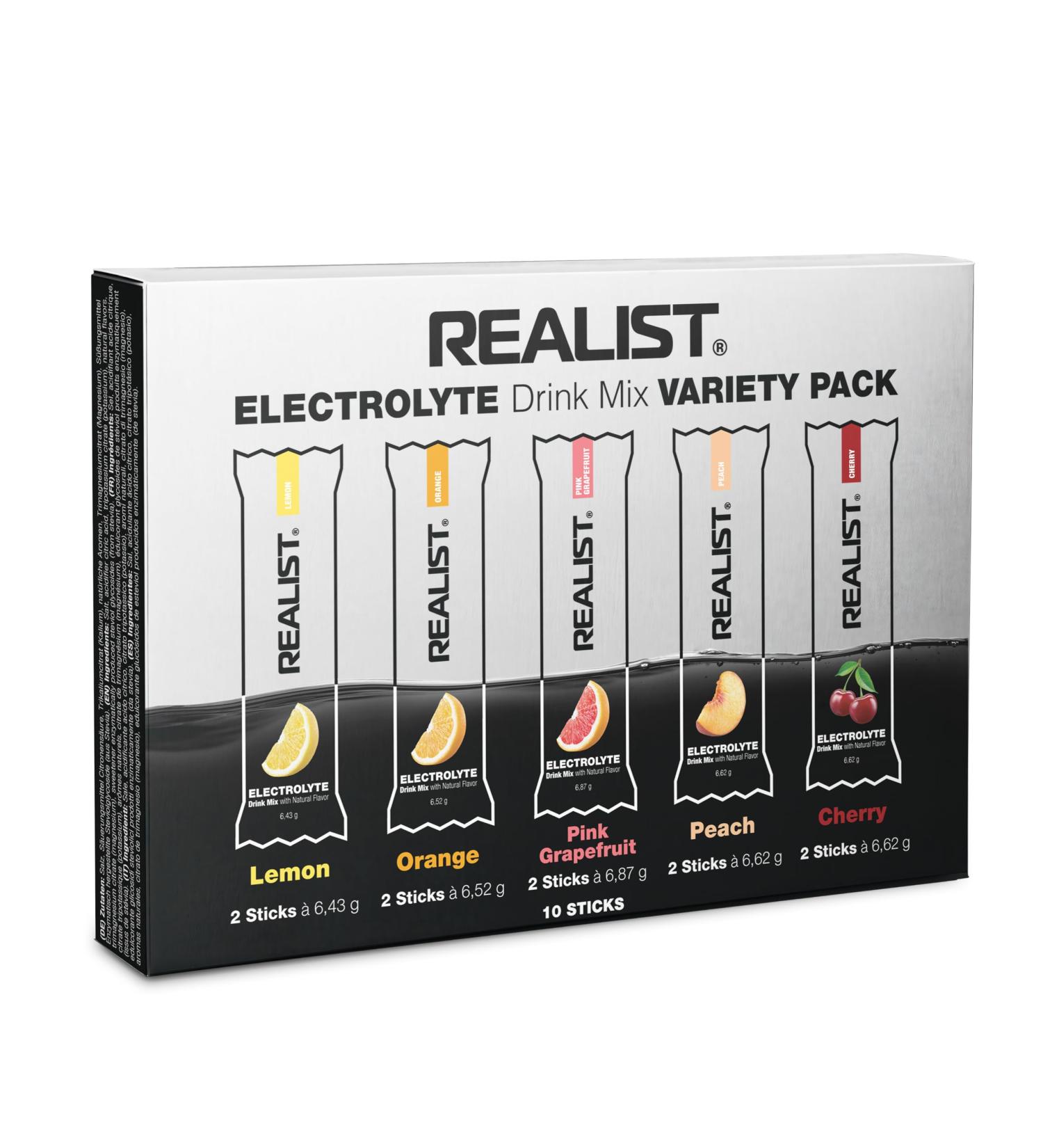 JARLSON REALIST Electrolytes Without Sugar TRY PACK Electrolytes Sugar Free Electrolyte Powder Sport & KETO with 1000 mg Sodium 330 mg Potassium & 60 mg Magnesium Made in Austria 5 Types Trial Pack 5 types of 2 sticks each  - Buy Online on GoSupps.com