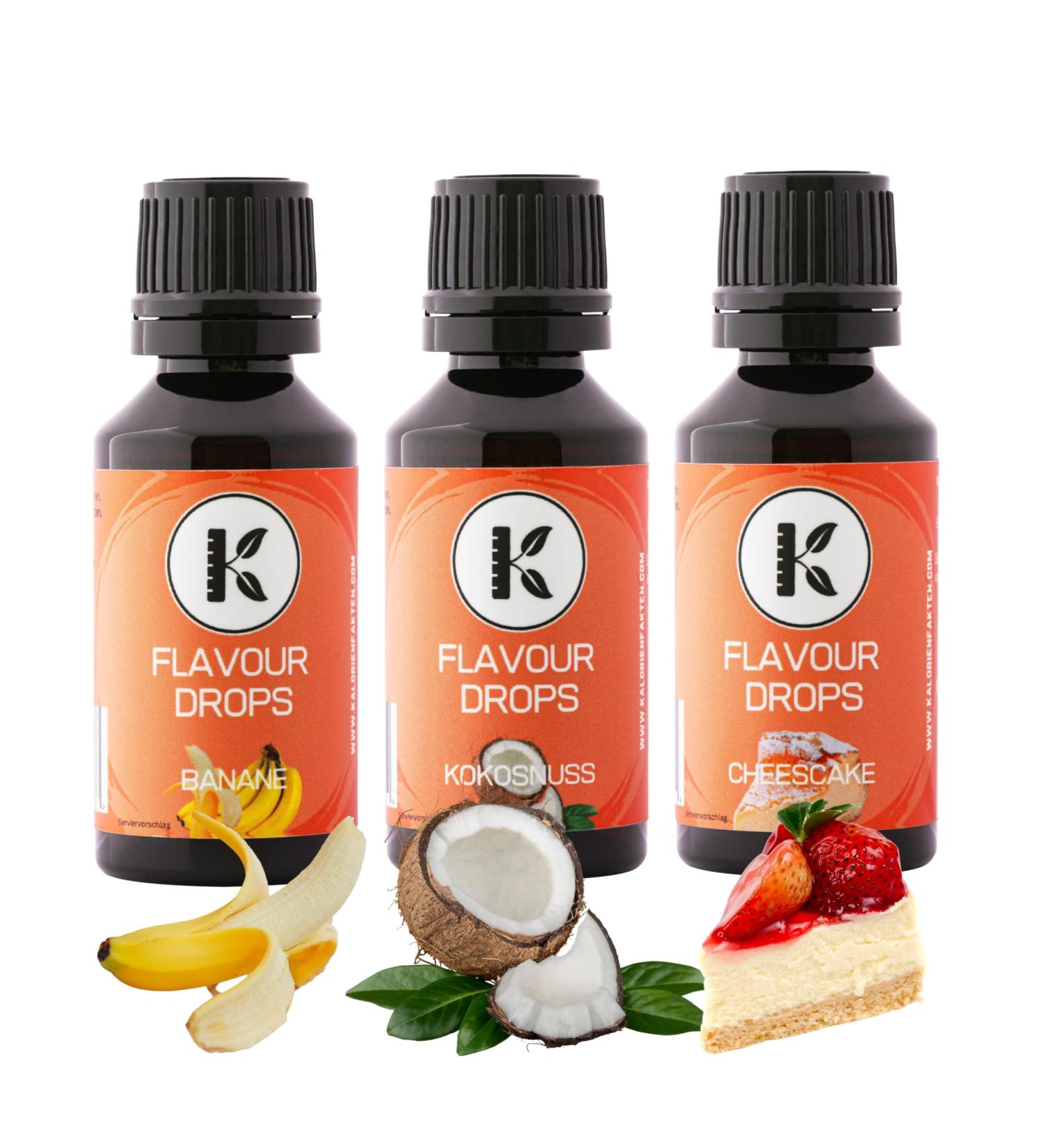 Calorie-Free Flavor Drops - 3x30ml Banana Coconut Cheesecake - Sugar-Free Vegan Sweetness for Food & Drinks - Buy Online on GoSupps.com