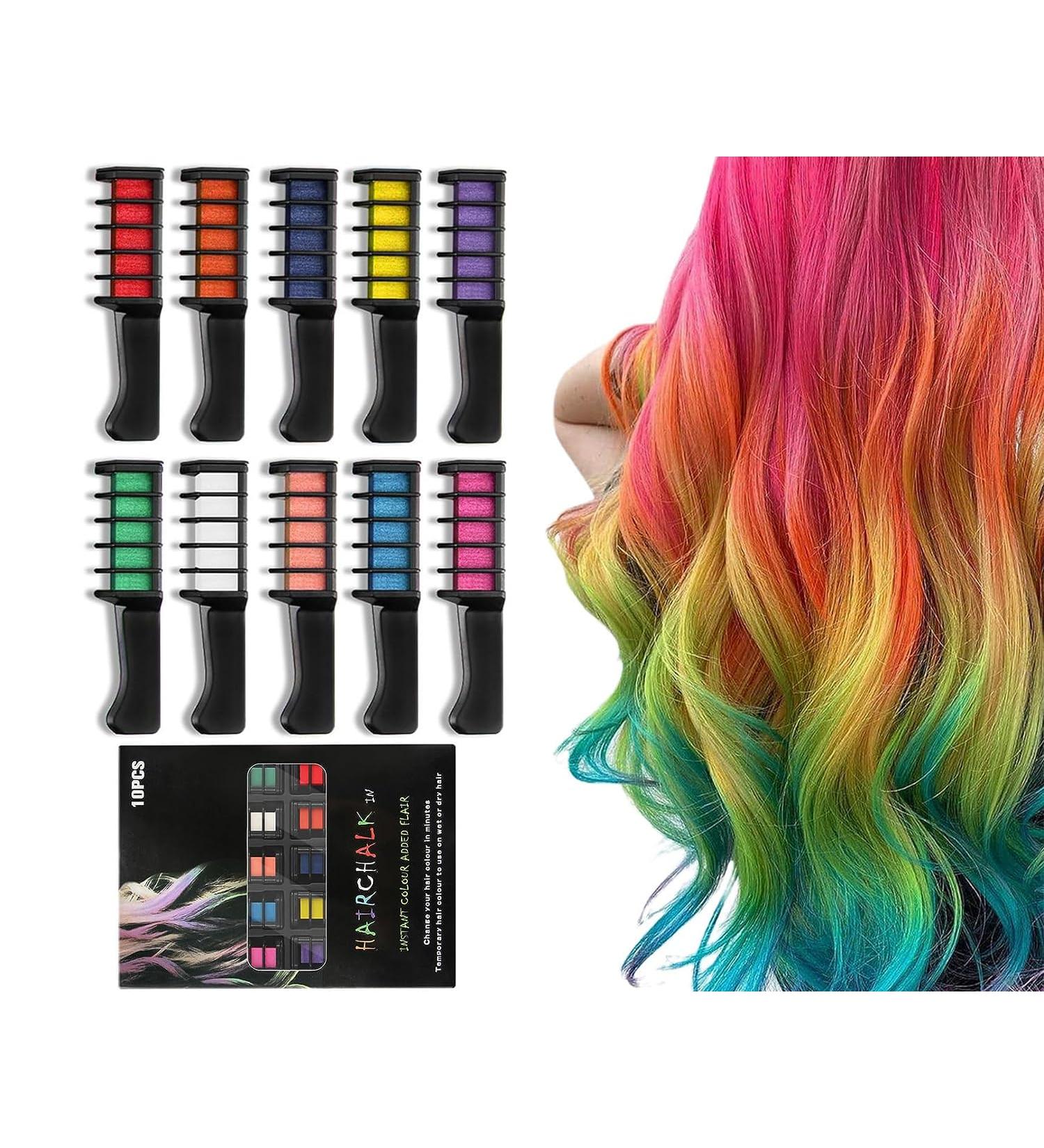 10 Color Hair Chalk Comb Set - Temporary Hair Color for Girls | Washable Cosplay Christmas Halloween & Birthday Parties - Buy Online on GoSupps.com