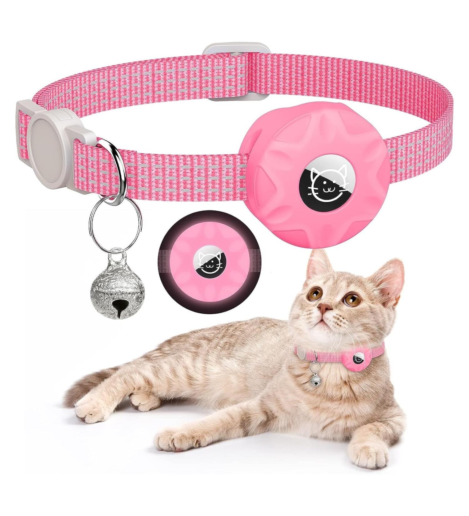 Airtag Cat Neck Band | Reflective Kitten Collar with Holder & Bell | Luminous Pink Tracker for Young Cats - Buy Online on GoSupps.com