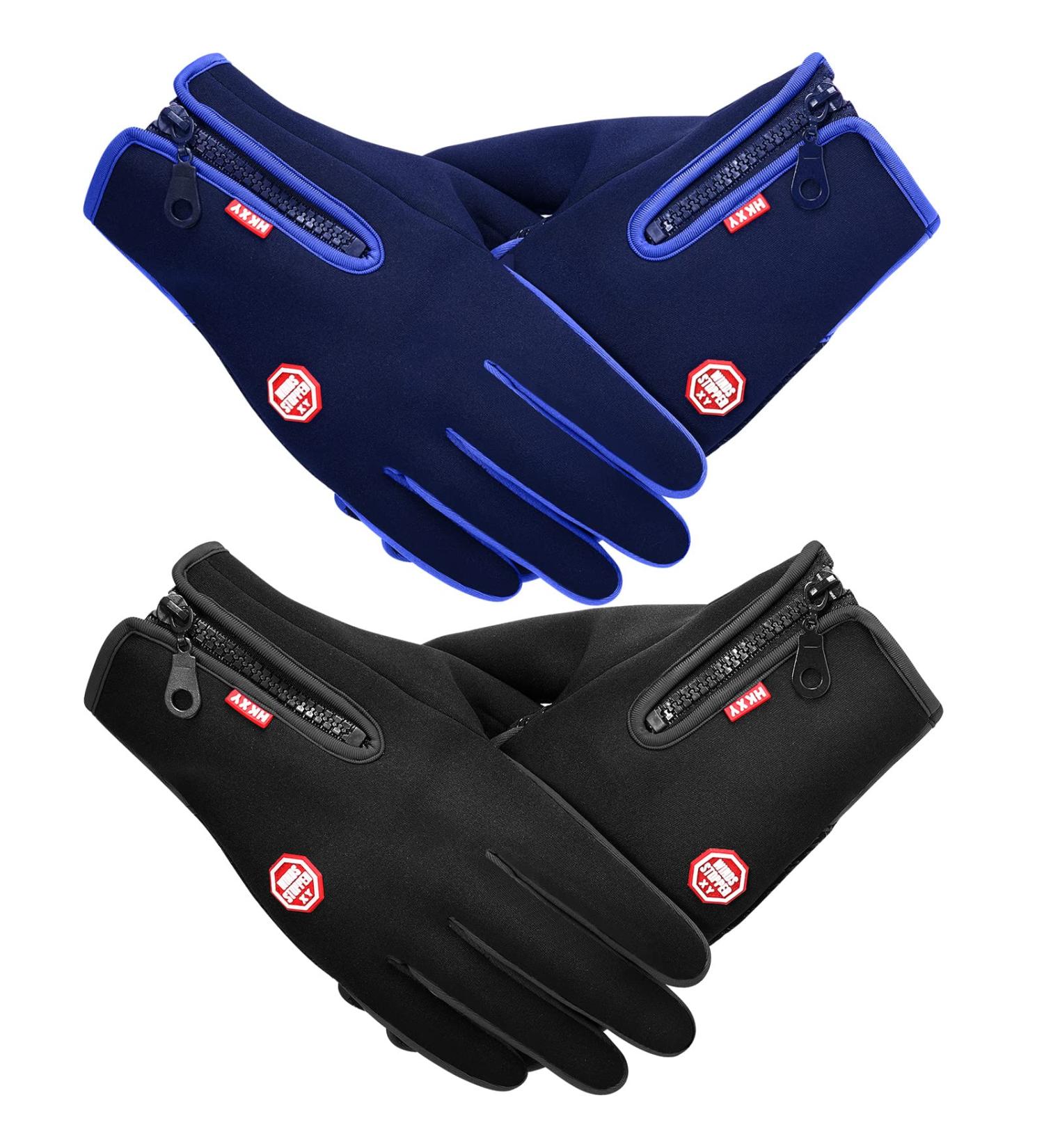 SATINIOR 2 Pairs Outdoor Winter Touchscreen Anti-Slip Full Finger Gloves in Blue and Black - Buy Online on GoSupps.com