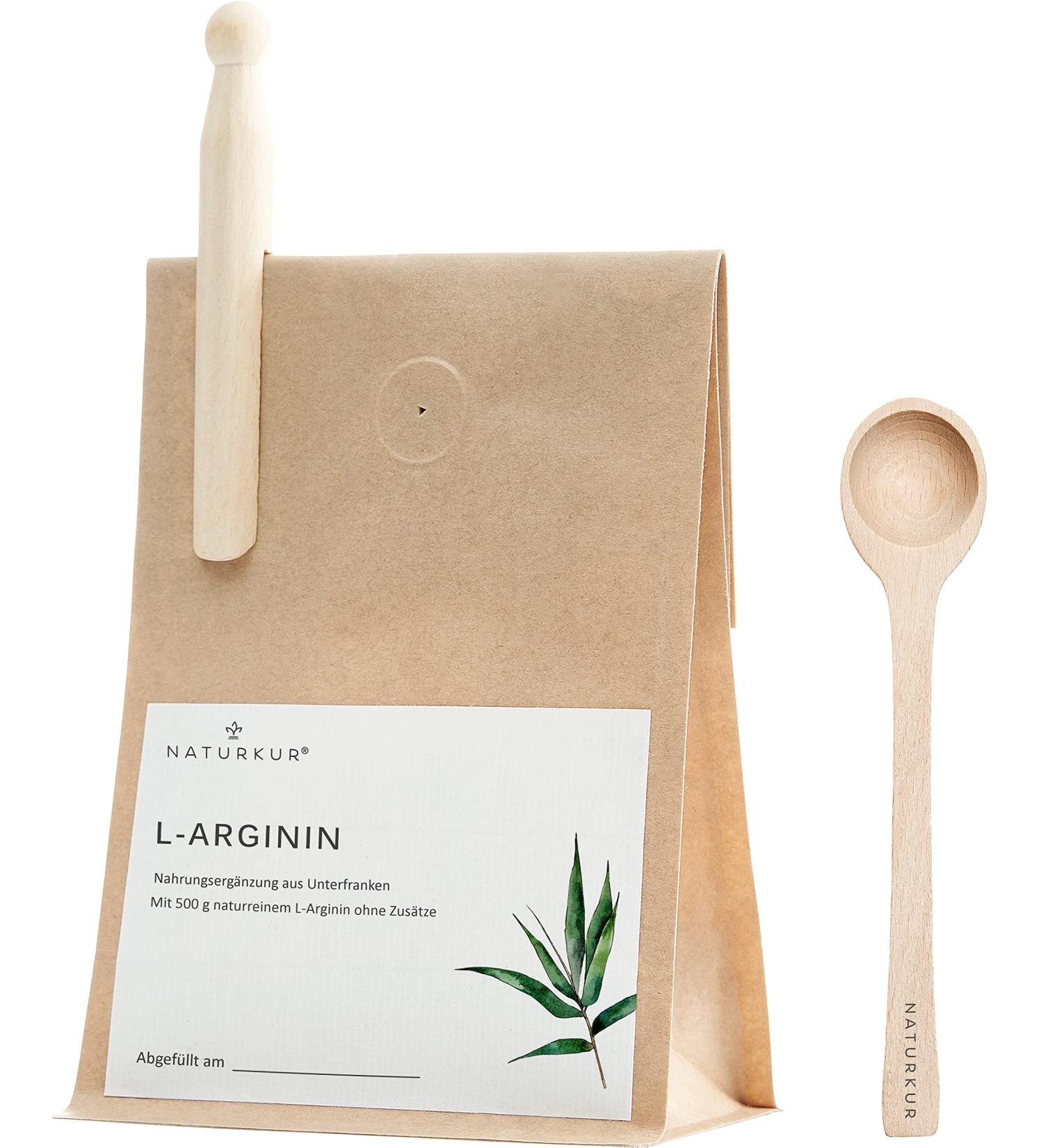 Naturkur L-Arginine Base 500g - Pure Food-Safe Bag with Fresh Hold Valve | No Additives Laboratory Tested Vegetable Fermentation - Made in Lower Franconia - Buy Online on GoSupps.com