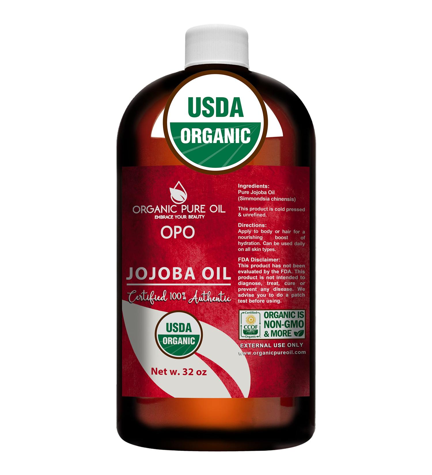 Organic Jojoba Oil 100% Pure Cold Pressed Unrefined Extra Virgin | USDA Certified | Non GMO | 32 oz Golden Carrier Oil for Skin, Hair, Lashes | DIY Soap Making & Massage | Hydrating & Moisturizing - OPO - Buy Online on GoSupps.com
