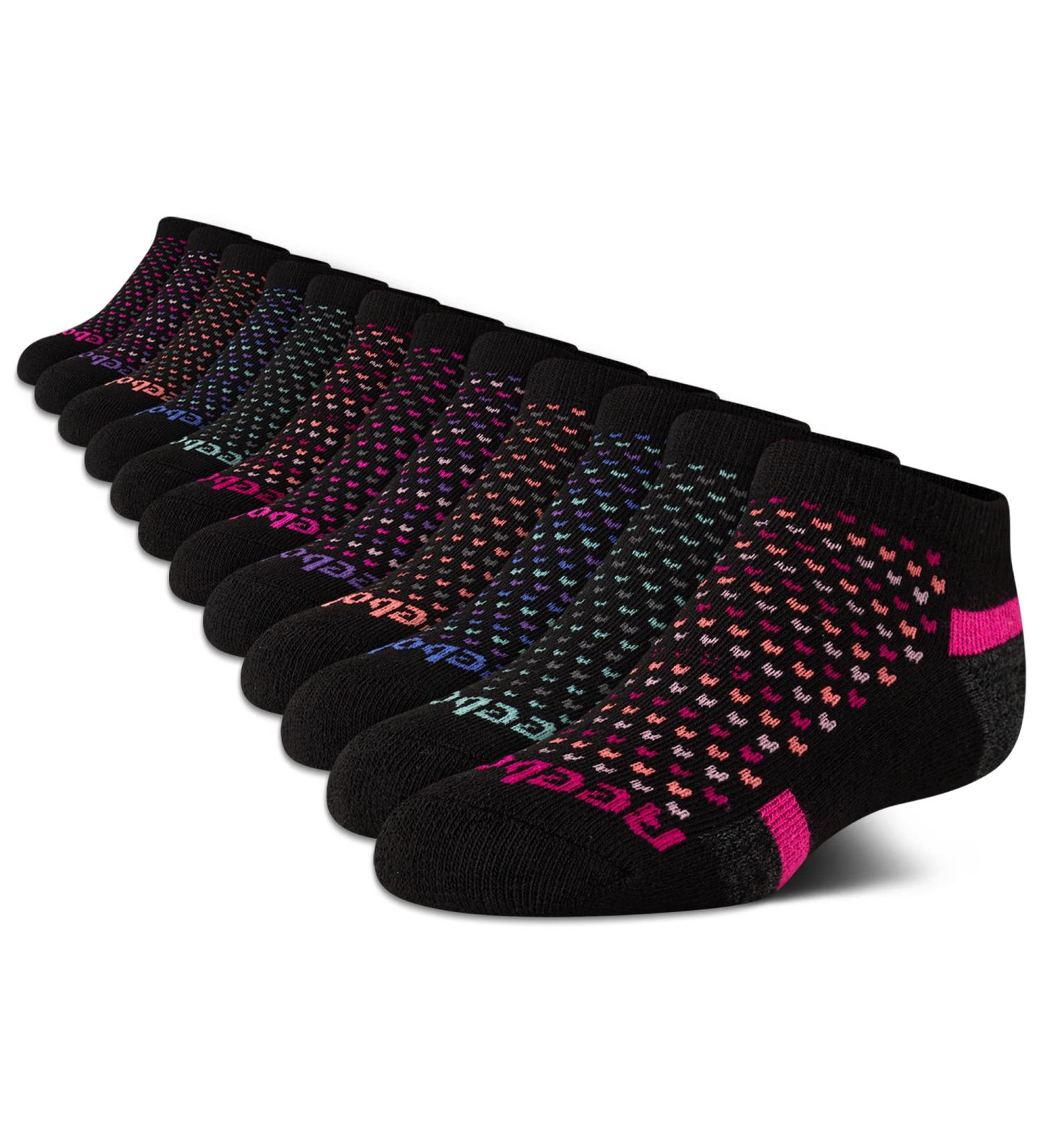 Reebok Girl's Cushioned Comfort No-Show Ankle Socks (12 Pack) - Black Multi, Size Large - Buy Online on GoSupps.com