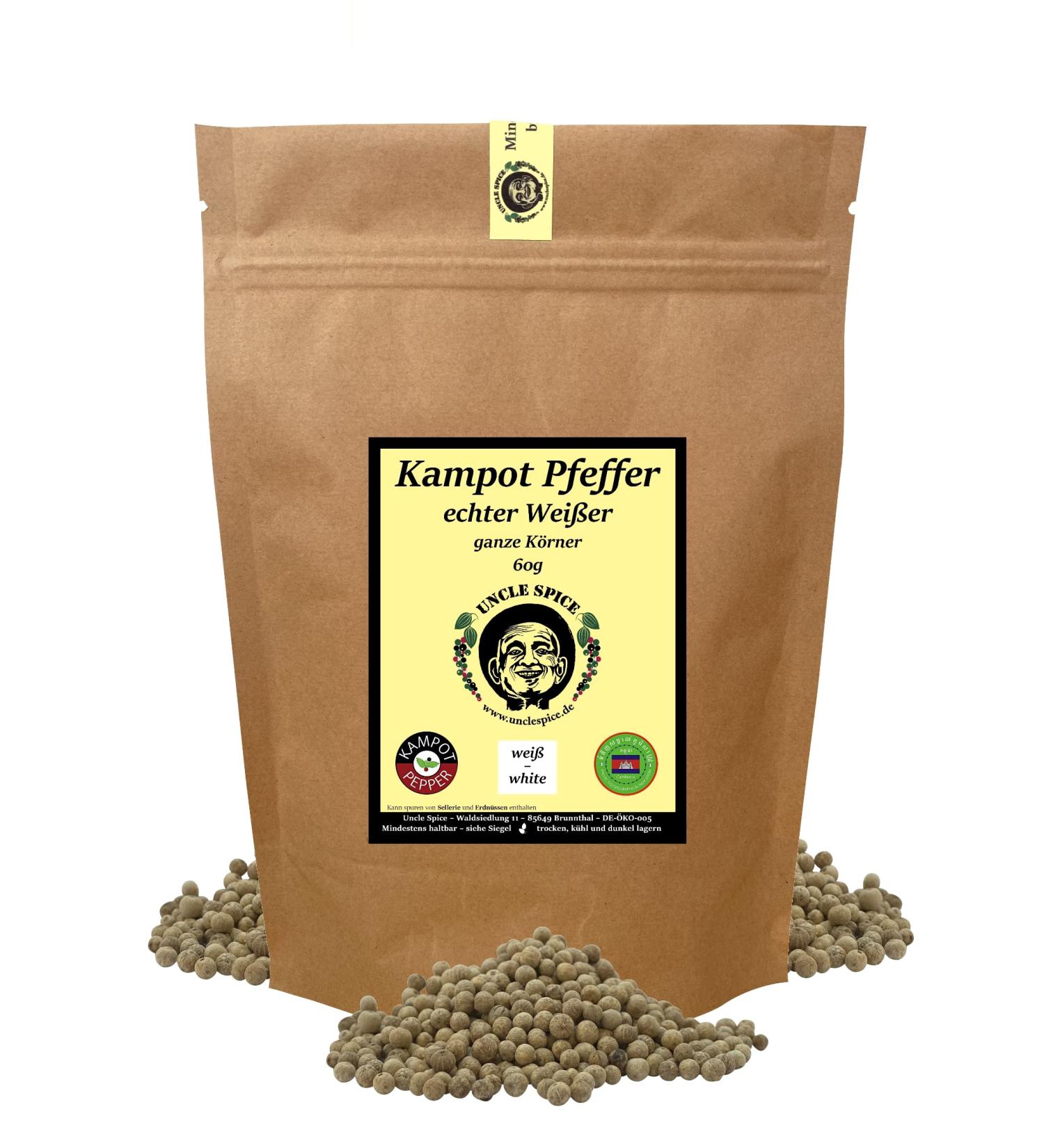 Uncle Spice White Kampot Pepper 60g | Premium Quality Whole Sun-Dried Pepper Berries | Hand-Picked White Peppercorns for Sauces - Buy Online on GoSupps.com