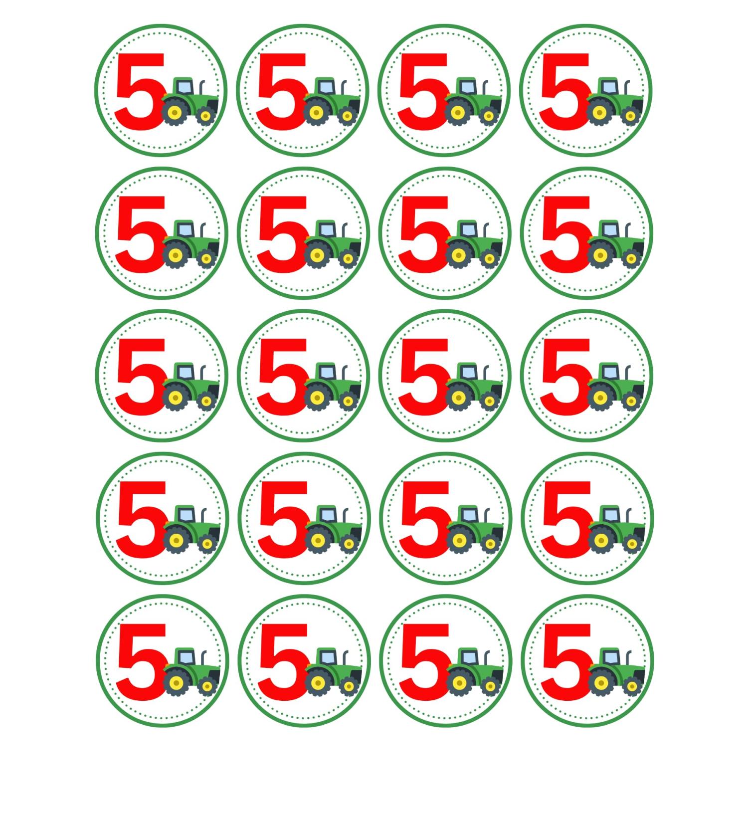 20 x EDIBLE Personalised Tractor 5th birthday cupcake toppers wafer/icing uncut (icing paper)