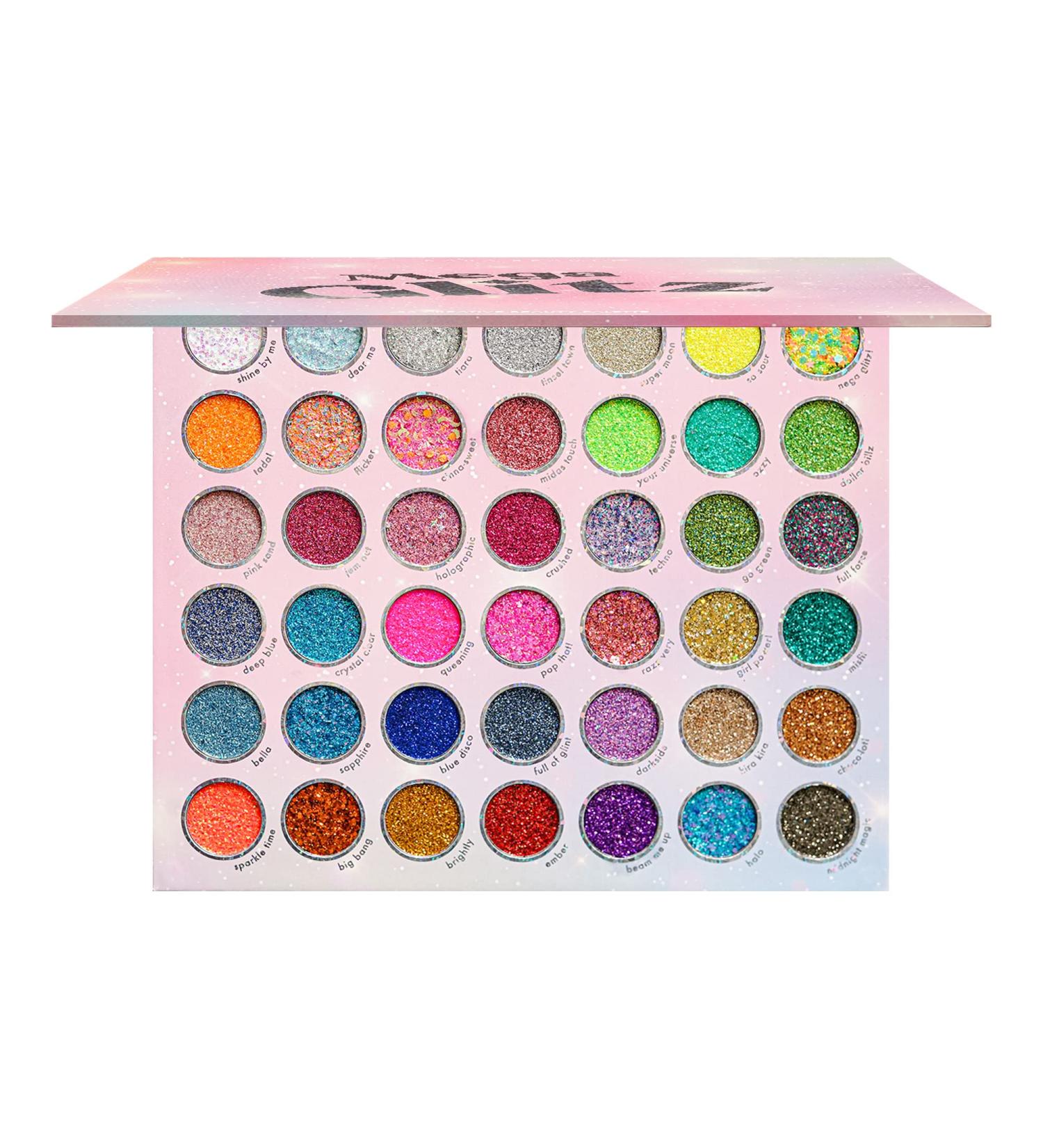 KARA BEAUTY MEGA Glitz Pressed Glitter Palette - 42 Shades for Colorful Eye and Face Makeup | Fine & Chunky Glitter, Pigmented & Vegan - Euphoria Makeup - Buy Online on GoSupps.com