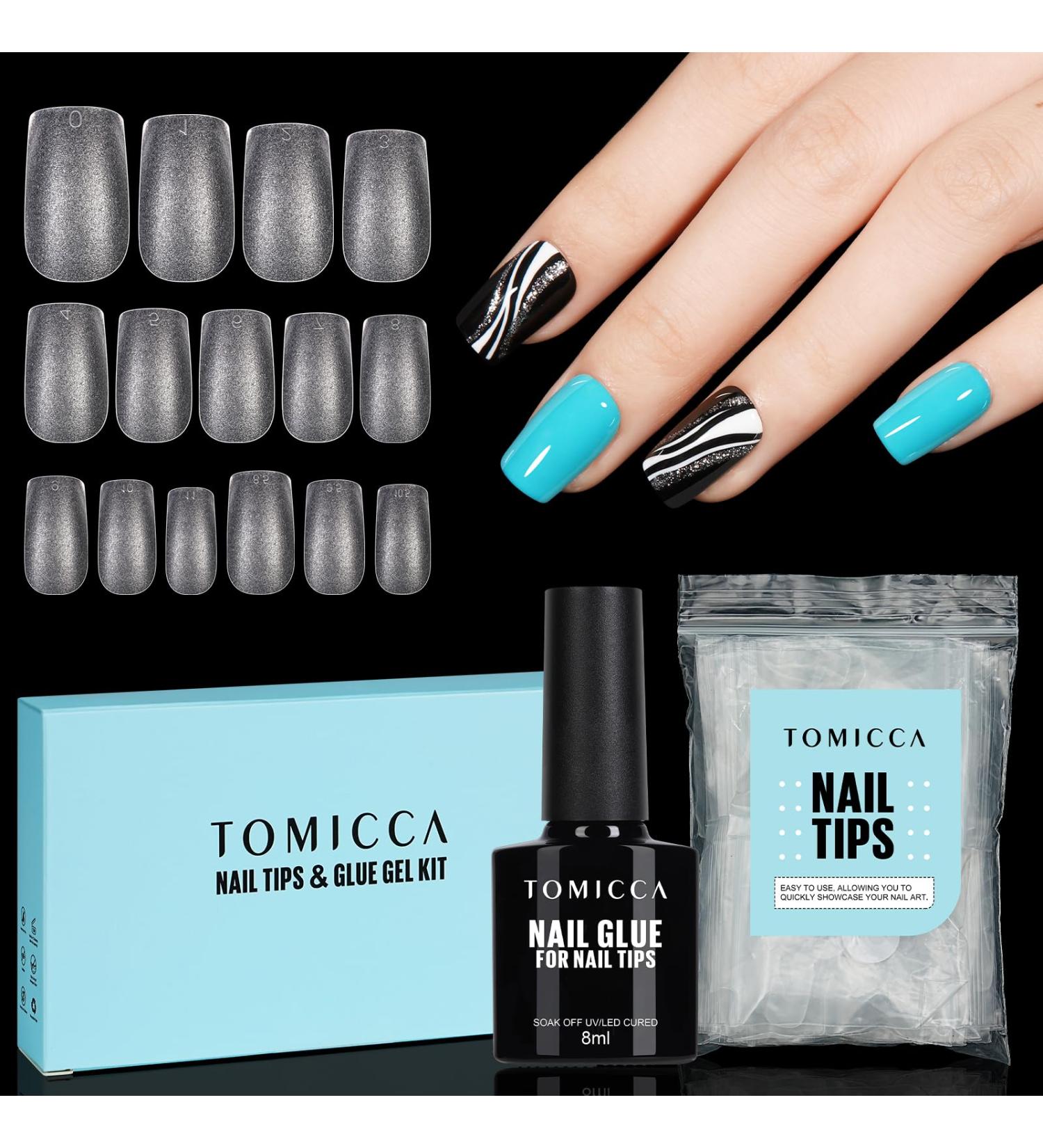 Tomicca Artificial Nails - Short Square Nail Tips for Gel Nails | 150 Pcs Soft Gel Full Cover Set with Glue | Professional Salon Quality - 15 Sizes Available - Buy Online on GoSupps.com
