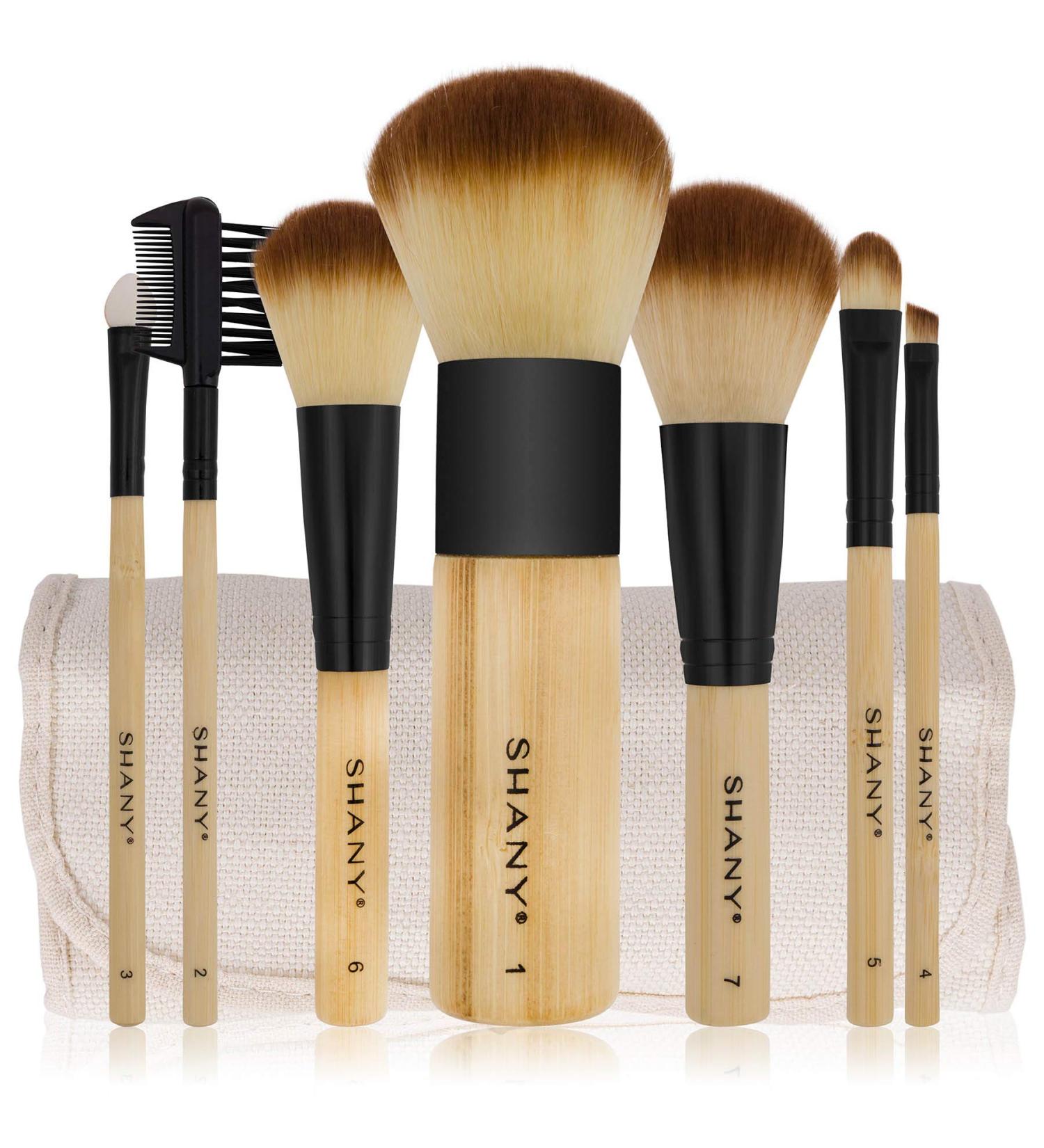 SHANY Bamboo Makeup Brush Set - 7pc Vegan Brushes with Premium Synthetic Hair and Cotton Pouch - Buy Online on GoSupps.com