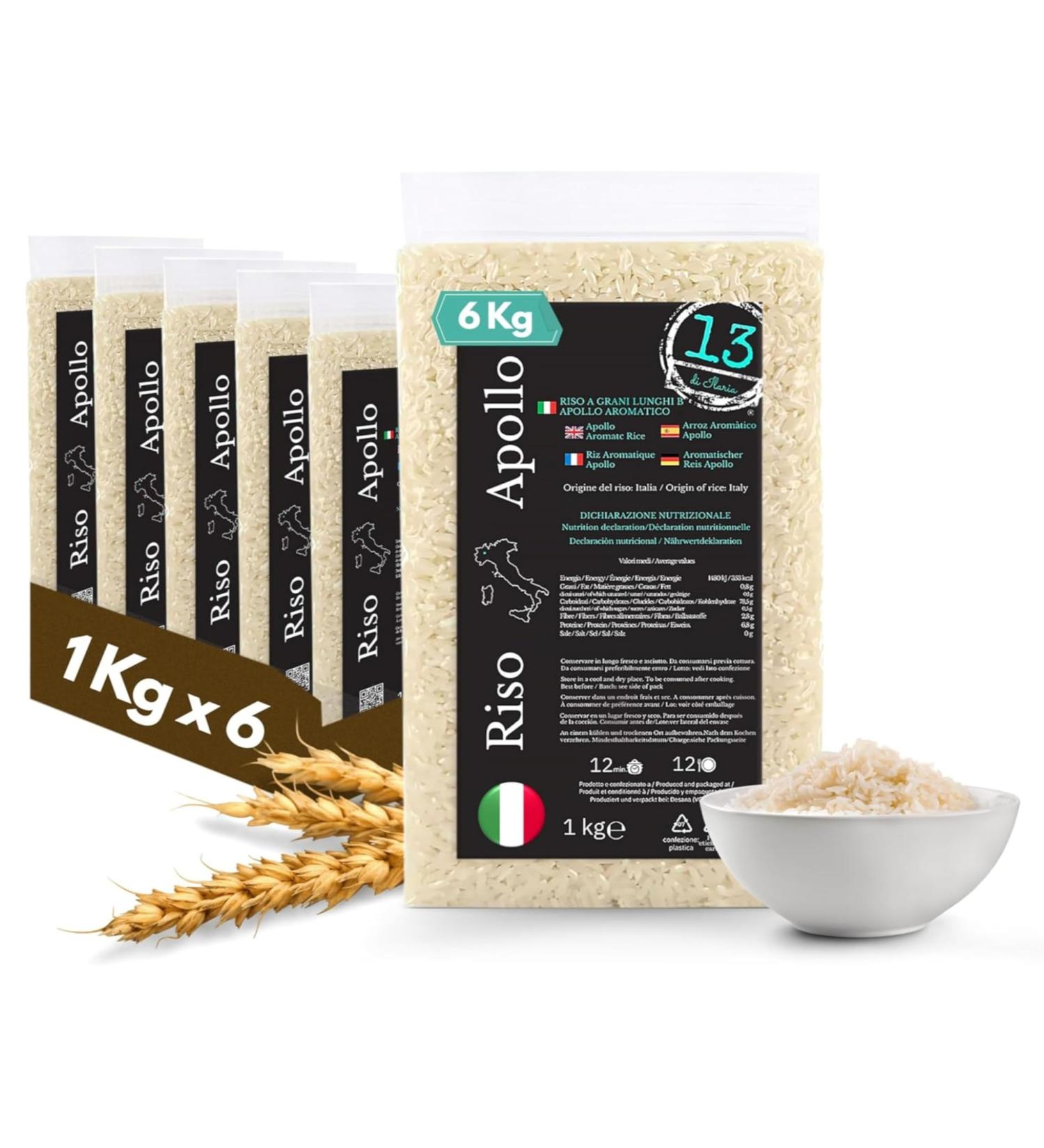  13 di Ilaria 6 kg Apollo rice (Italian alternative to exotic or fragrant rice such as Basmati and Jasmine) 13 by Ilaria - Made in Italy - Buy Online on GoSupps.com