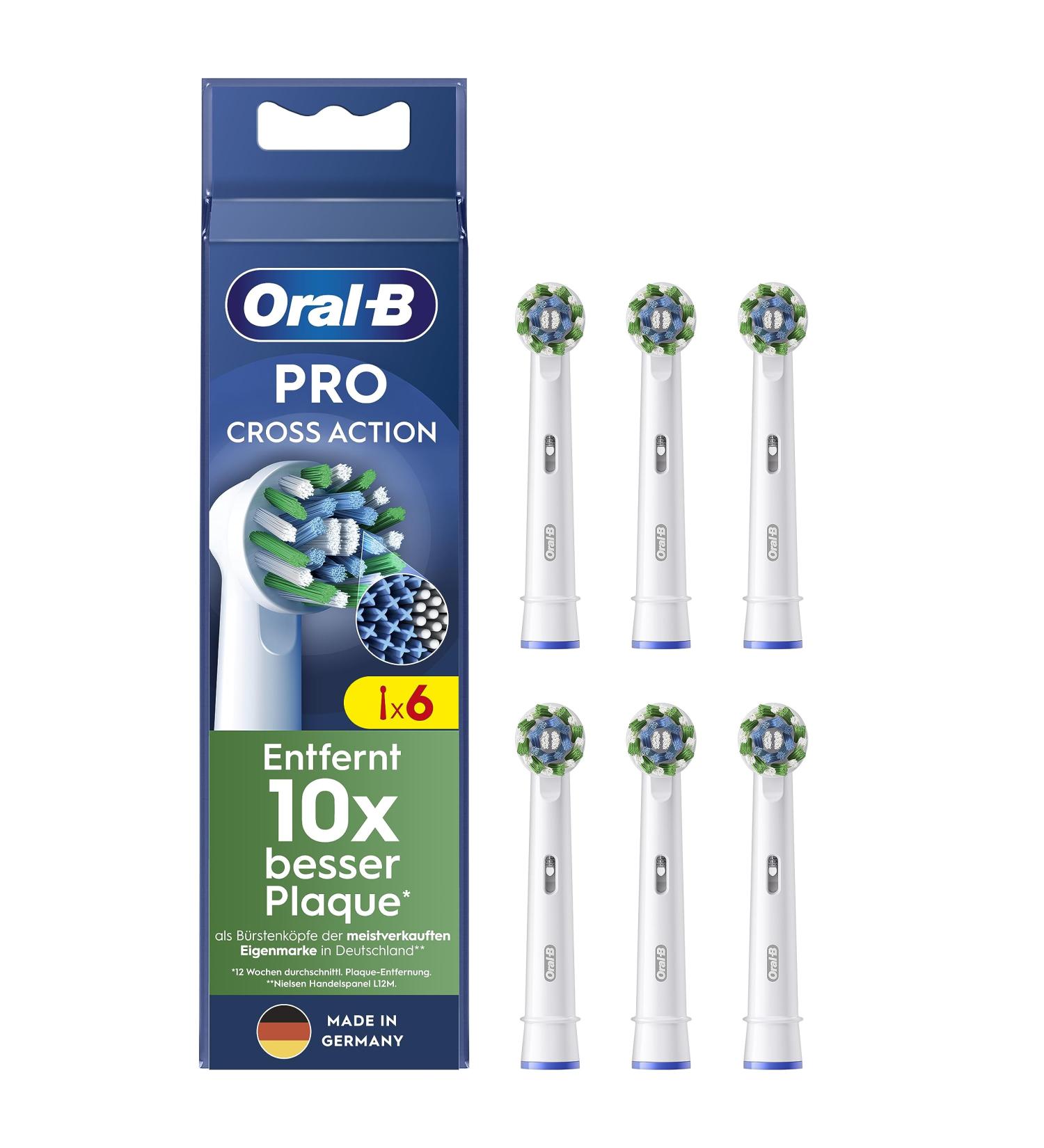 Oral-B Pro CrossAction Electric Toothbrush Heads - 6 Pack X-Shaped Bristles for Superior Cleaning Original Oral-B Attachments Made in Germany - Buy Online on GoSupps.com