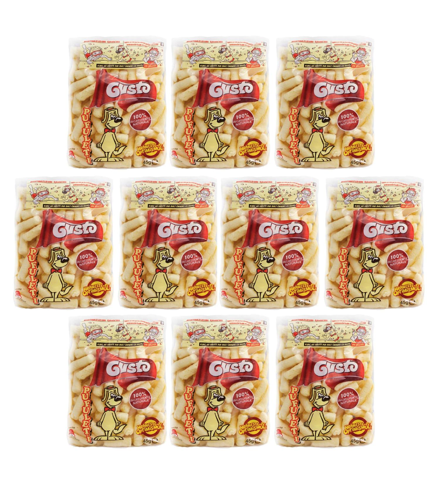 Gusto Pufuleti 45g Salty Plain Corn Puffs Romanian Corn Snack Delicious Salted Corn Flips (Gusto Pufuleti 45g 10 Pack) Gusto Pufuleti 45g 45.00 g (Pack of 10) - Buy Online on GoSupps.com