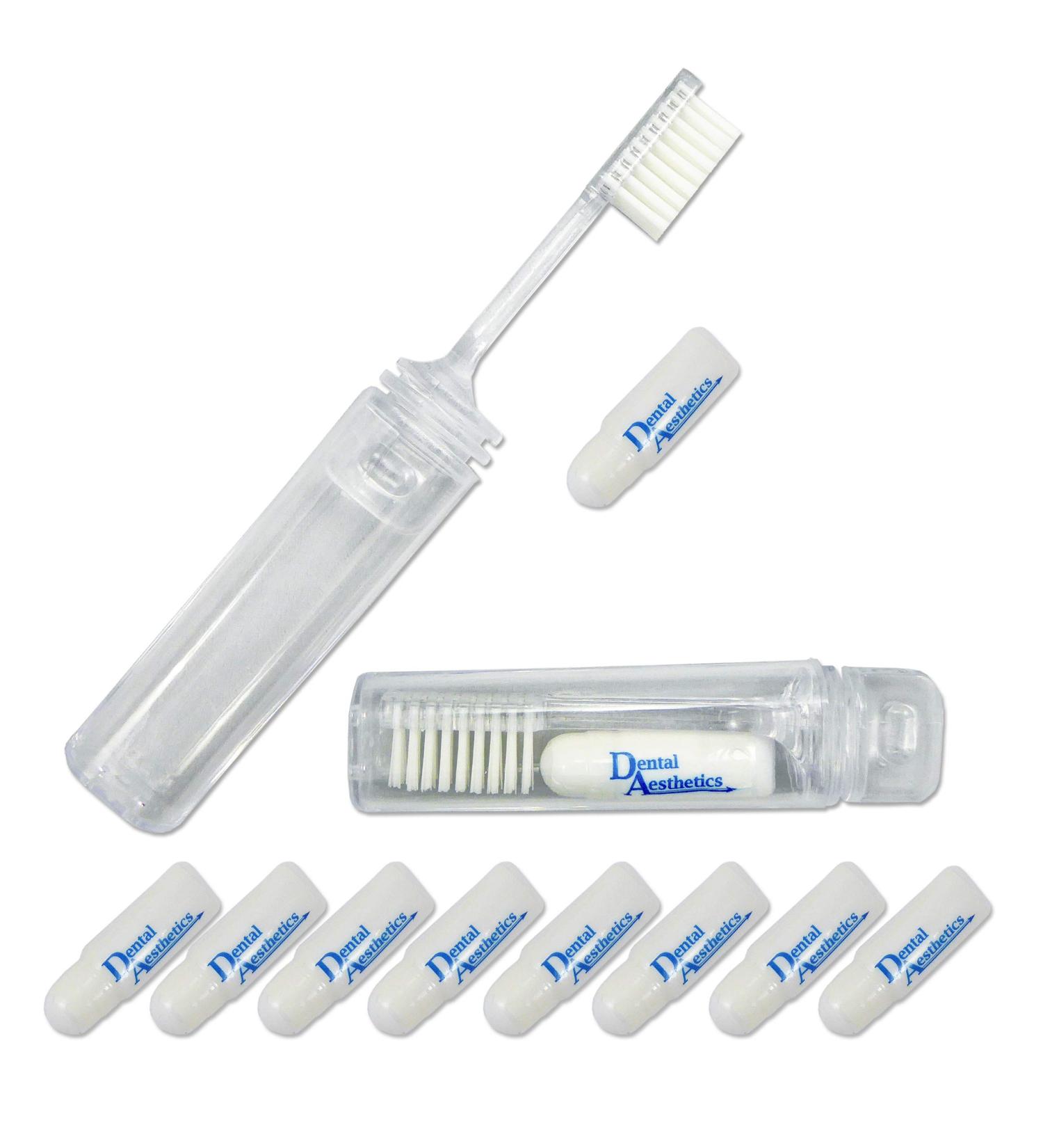 2 x travel toothbrush & 10 x toothpaste