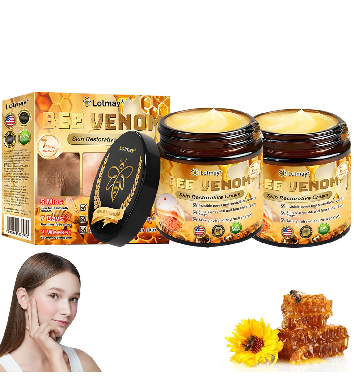 AEEHFENG Lotmay Bee Venom Restorative Cream Advanced Skin Firming Body Lotion Lotmay Bee Venom Cream Reduces wrinkles and blemishes Natural Ingredients Suitable for All Skin Types (2 Bottle) - Buy Online on GoSupps.com