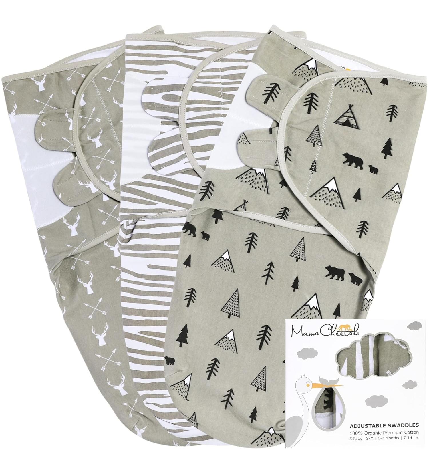 Mama Cheetah Baby Swaddle Sack Easy Swaddles for Boy & Girl 0-3 Month - Grey - Pack Of 3 - Buy Online on GoSupps.com