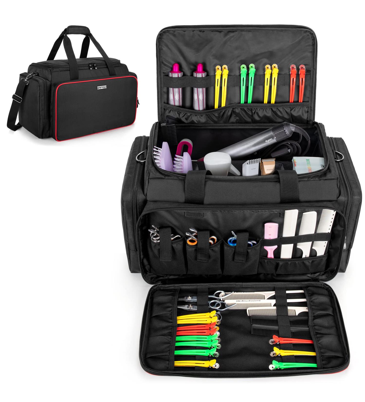 BAFASO Large Capacity Hairdresser Bag - Adjustable Dividers Travel Barber Case for Hair Cutting Tools - Black - Buy Online on GoSupps.com