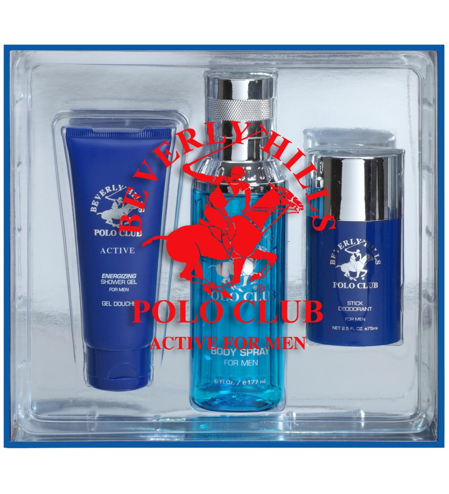 Beverly Hills Polo Club BHPC Active Cologne Gift Set for Men | 3 Piece Body Spray Deodorant Shower Gel Fragrances