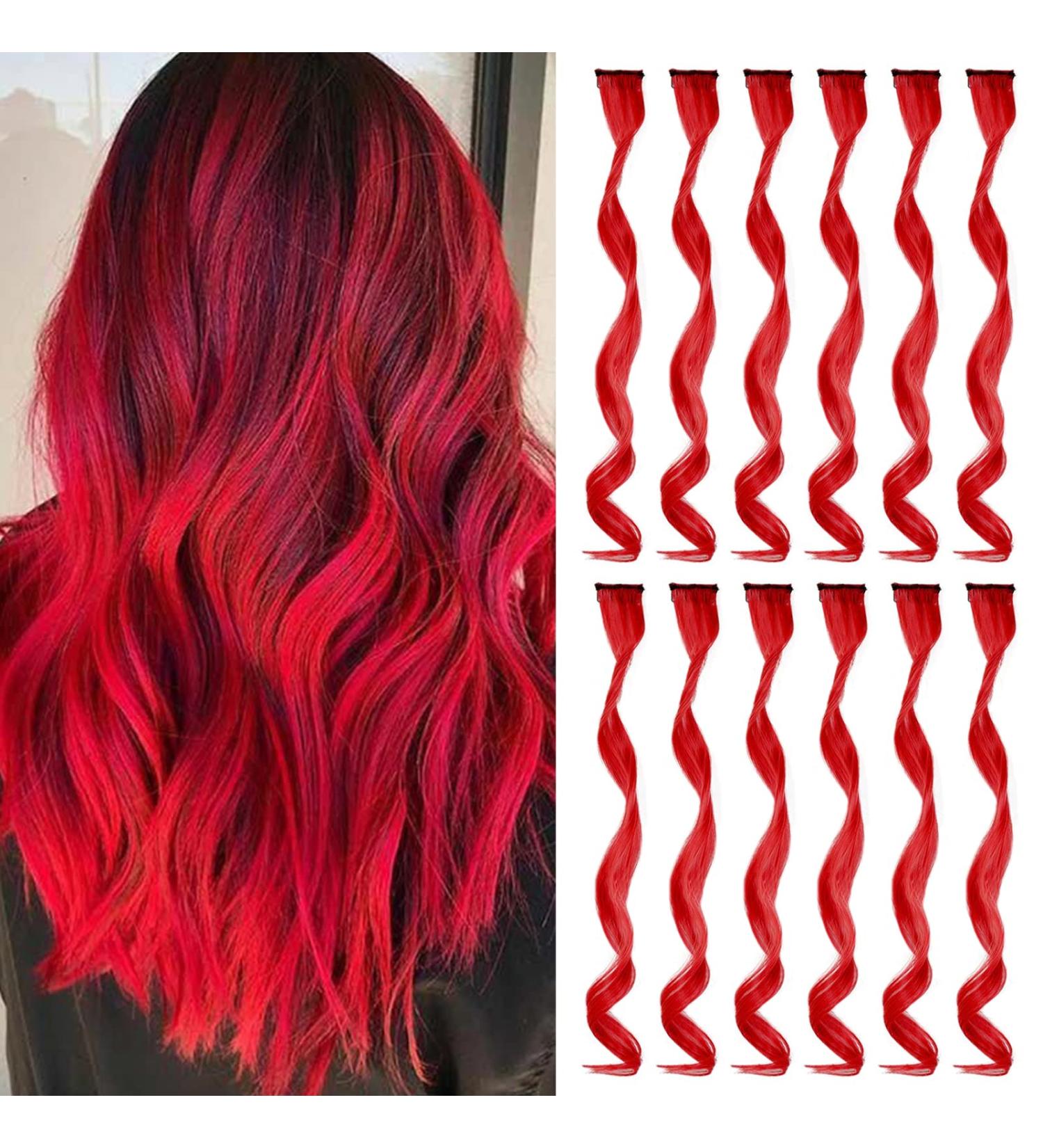 17 Inch Red Clip-In Curly Wavy Hair Extensions - 12 PCS Colorful Hair Accessories for Girls & Women | Perfect for Parties - Buy Online on GoSupps.com