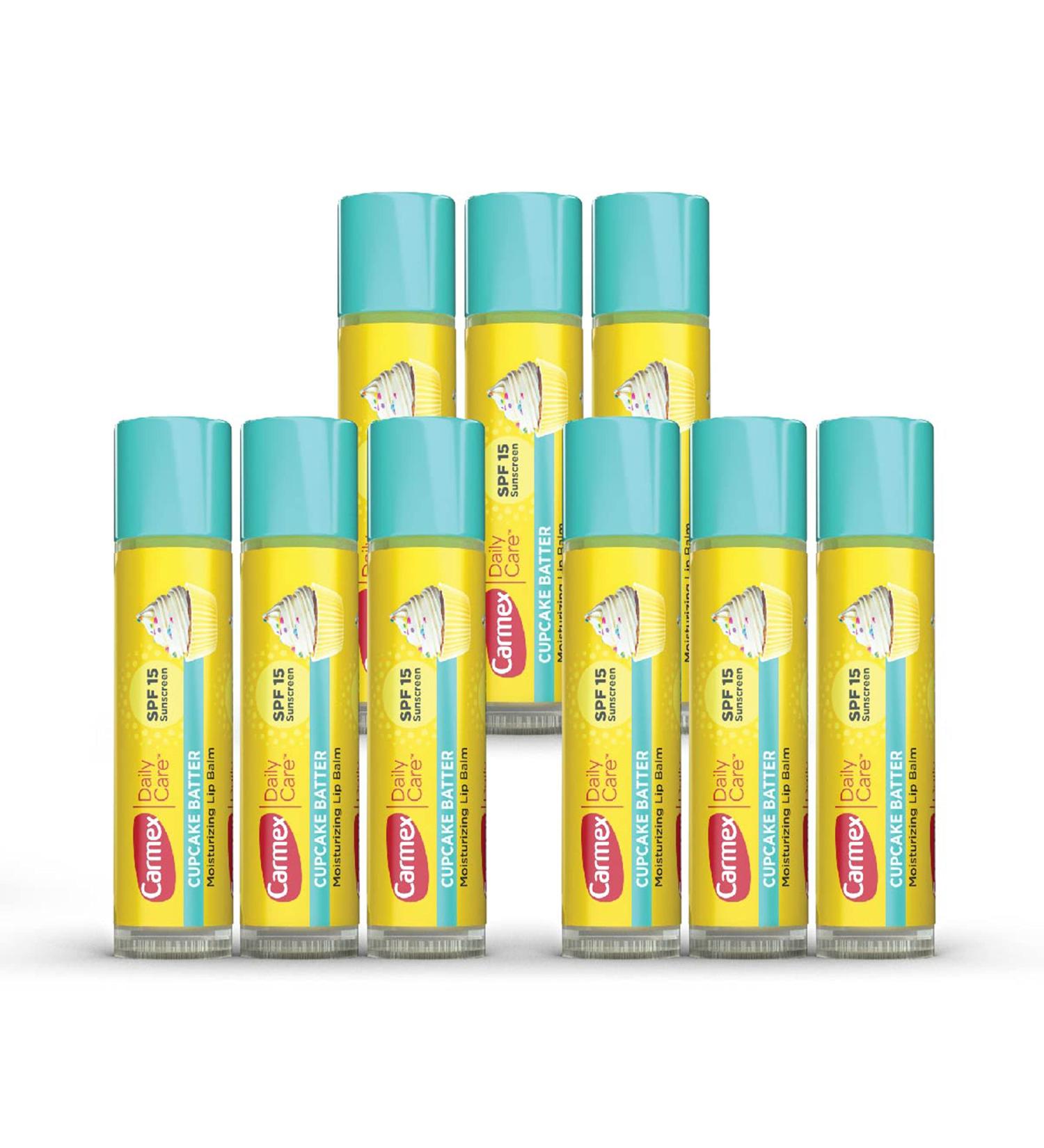 Carmex Daily Care Moisturizing Lip Balm with SPF 15 Cupcake Batter - 9 Count Pack - Buy Online on GoSupps.com