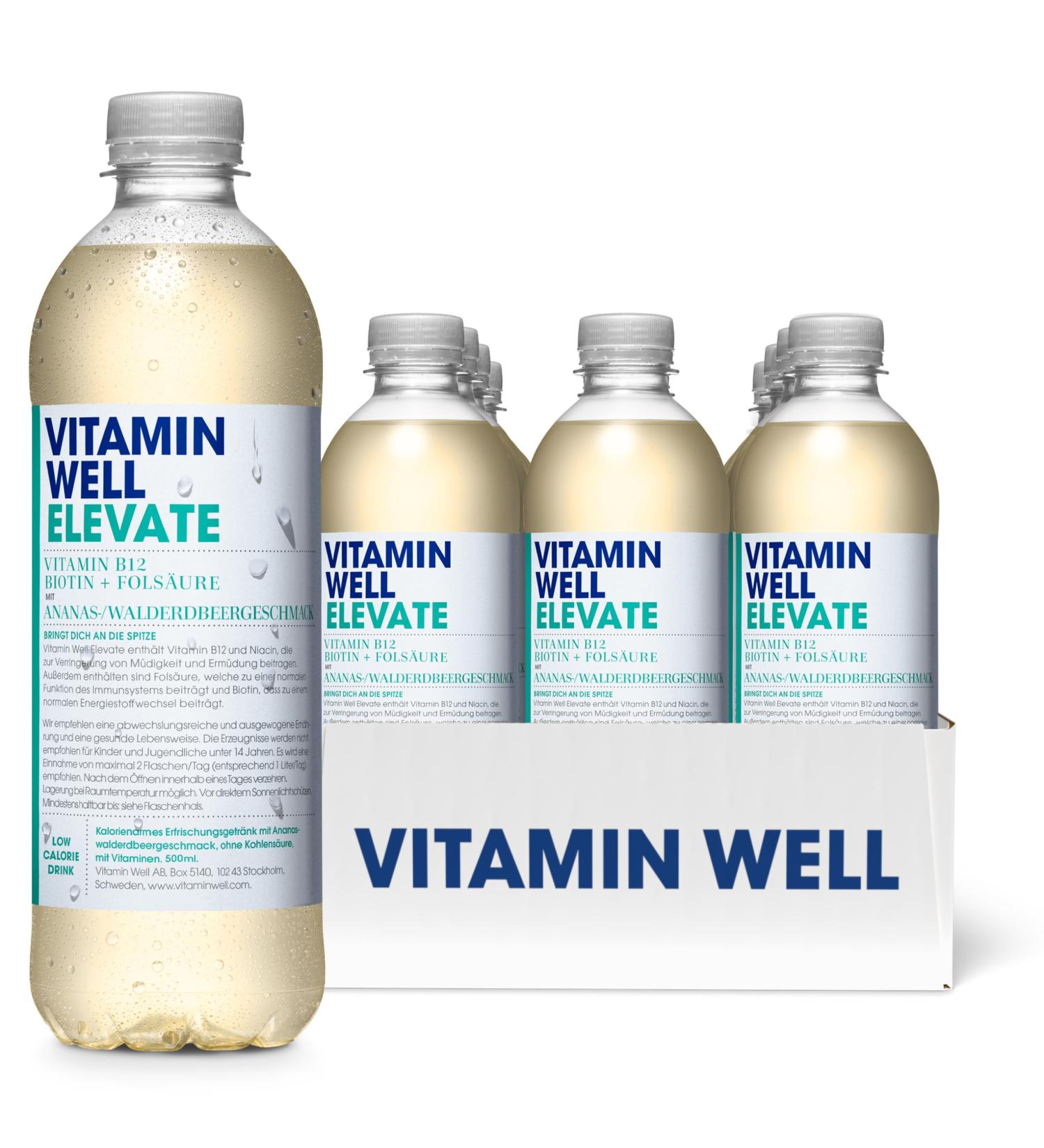 Vitamin Well Vitamin Water - Low-Calorie Functional Drink with B12 Biotin & Folic Acid - 12 x 500ml - Shop Internationally - Buy Online on GoSupps.com