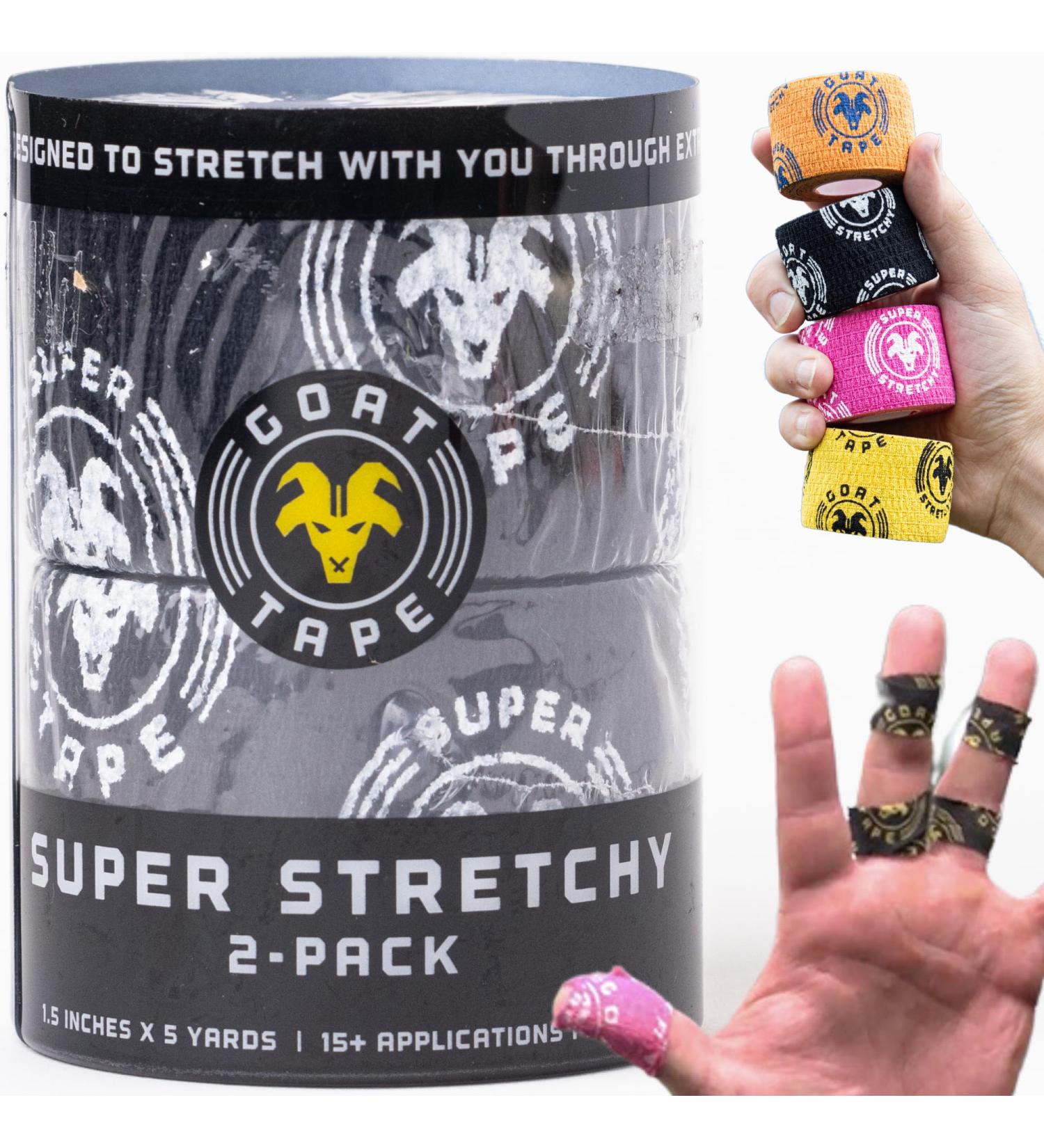 Super Stretchy Thumb Tape for Weightlifting & Cross Training - 15 Ft Black 2-Pack - Flexible Gym & Athletic Finger Wrap - Buy Online on GoSupps.com