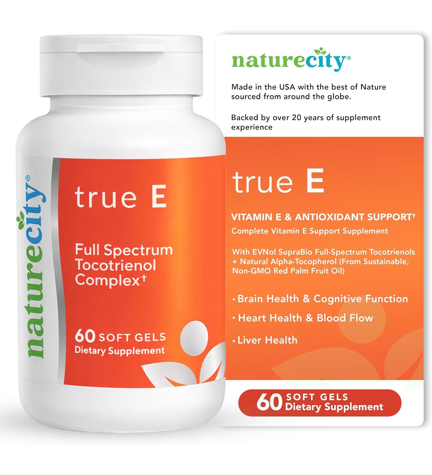 True-E Full Spectrum Vitamin E Tocotrienols Alpha Tocopherol Complex 60 Soft Gels - Buy Online on GoSupps.com