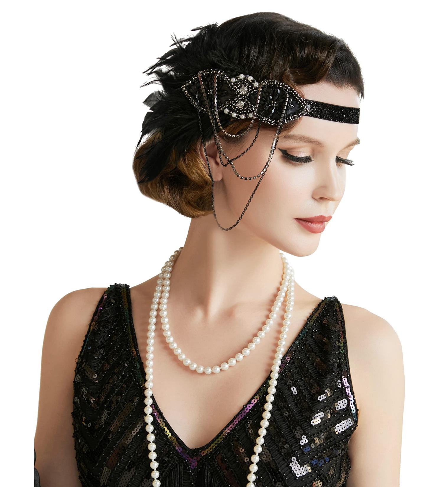 Buy BABEYOND 1920s Headband for Women | Gatsby Costume Accessories | Flapper Feather Hairband in Black - International Shipping - Buy Online on GoSupps.com