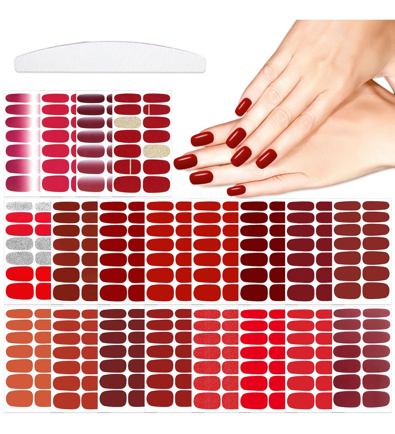 YECIRALA 280 Pcs Red Full Nail Stickers for Nail Art, 20 Sheets - Nail Wraps & Strips for Women's Gel Nails - Red Nail Polish Decoration - Buy Online on GoSupps.com