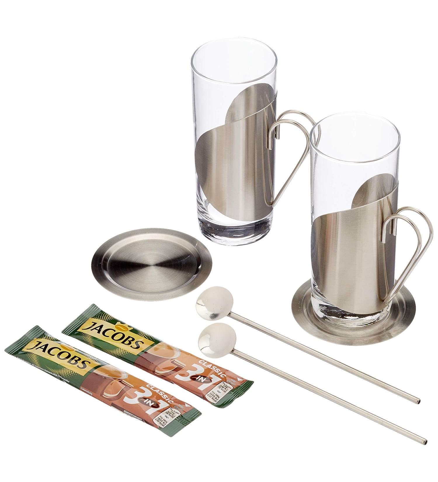 Gift Set Coffee 3-in-1 with 2 Glasses Coasters & Drinking Straw Spoons - Perfect for Coffee Lovers | International Shipping Available - Buy Online on GoSupps.com