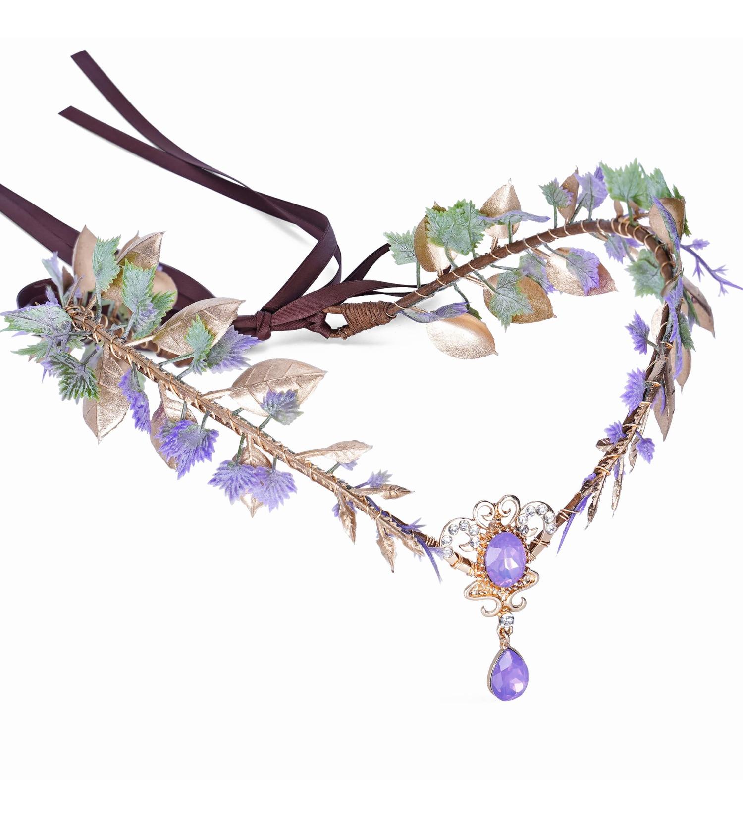 MOSTORY Handmade Purple Grape Vine Headband Woodland Fairy Crown Headpiece with Lavender Crystal Tiara for Women Womens Cosplay Costume Accessory for Wedding Bridal Maternity - Buy Online on GoSupps.com