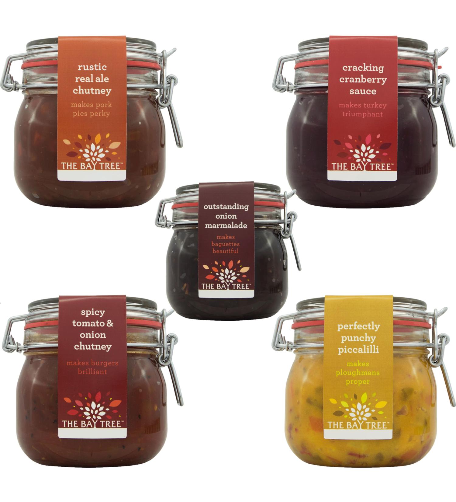 The Bay Tree Chutney Marmalade Pick N Mix - Choose From 5 Flavours | Cracking Cranberry Perfectly Punchy Piccalilli Spicy Tomato & Onion Rustic Real Ale & More - Pack of 2 - Buy Online on GoSupps.com