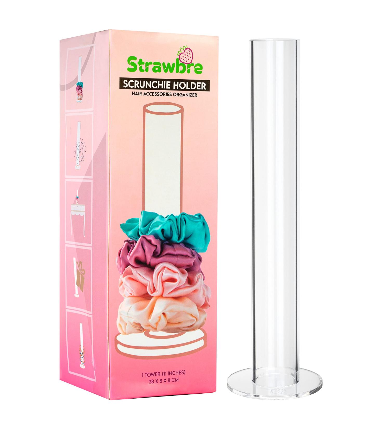 Clear Acrylic Strawbre Scrunchie Holder Stand Organizer - Hair Tie & Jewelry Storage for Teen Girls | VSCO Room Decor & Gift - 11 Inches - Buy Online on GoSupps.com