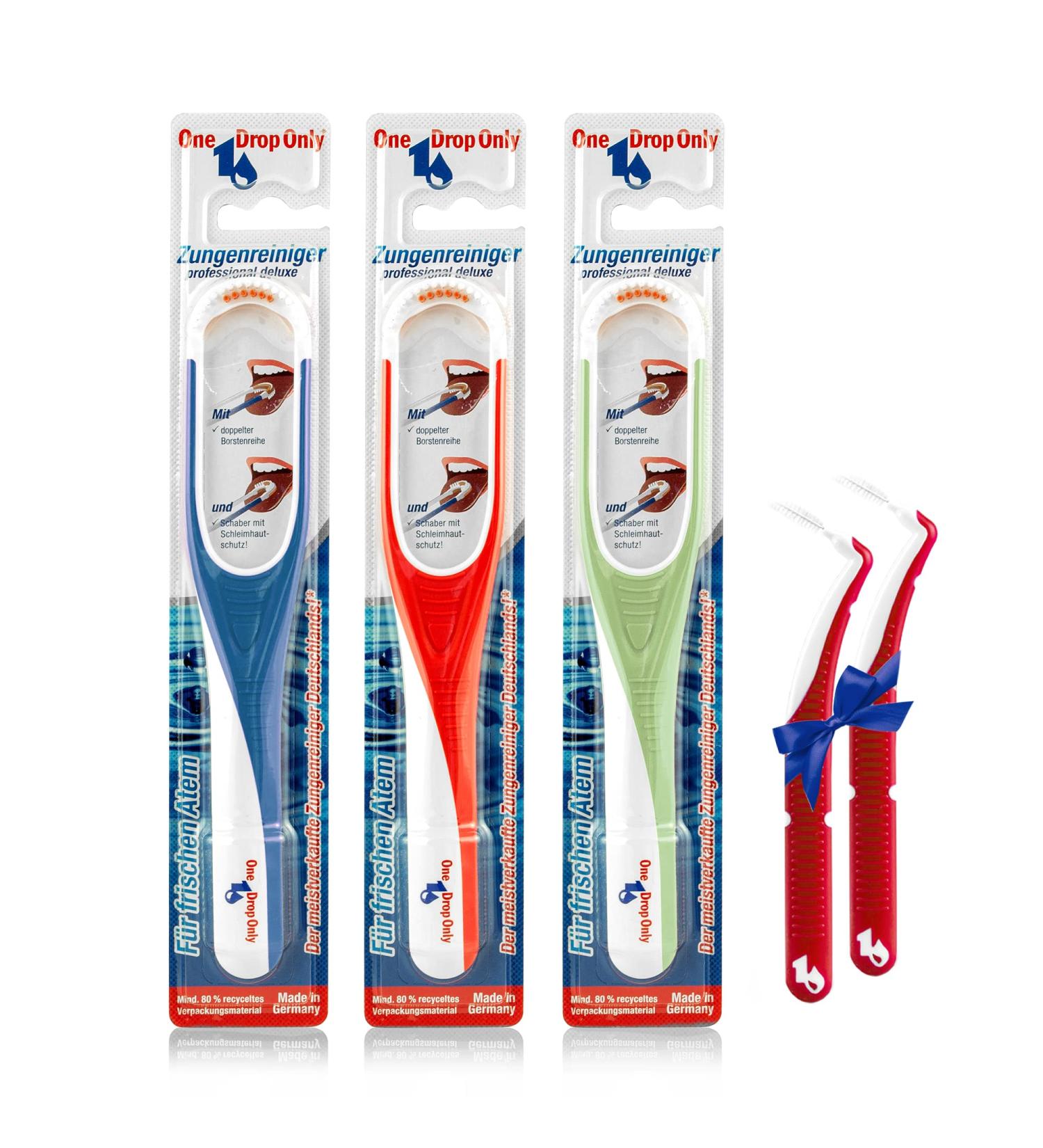 One Drop Only Tongue Cleaner 3-Pack + 2 Free Interdental Brushes - Germany's Best-Selling Tongue Scraper for Fresh Breath & Enhanced Taste - Buy Online on GoSupps.com
