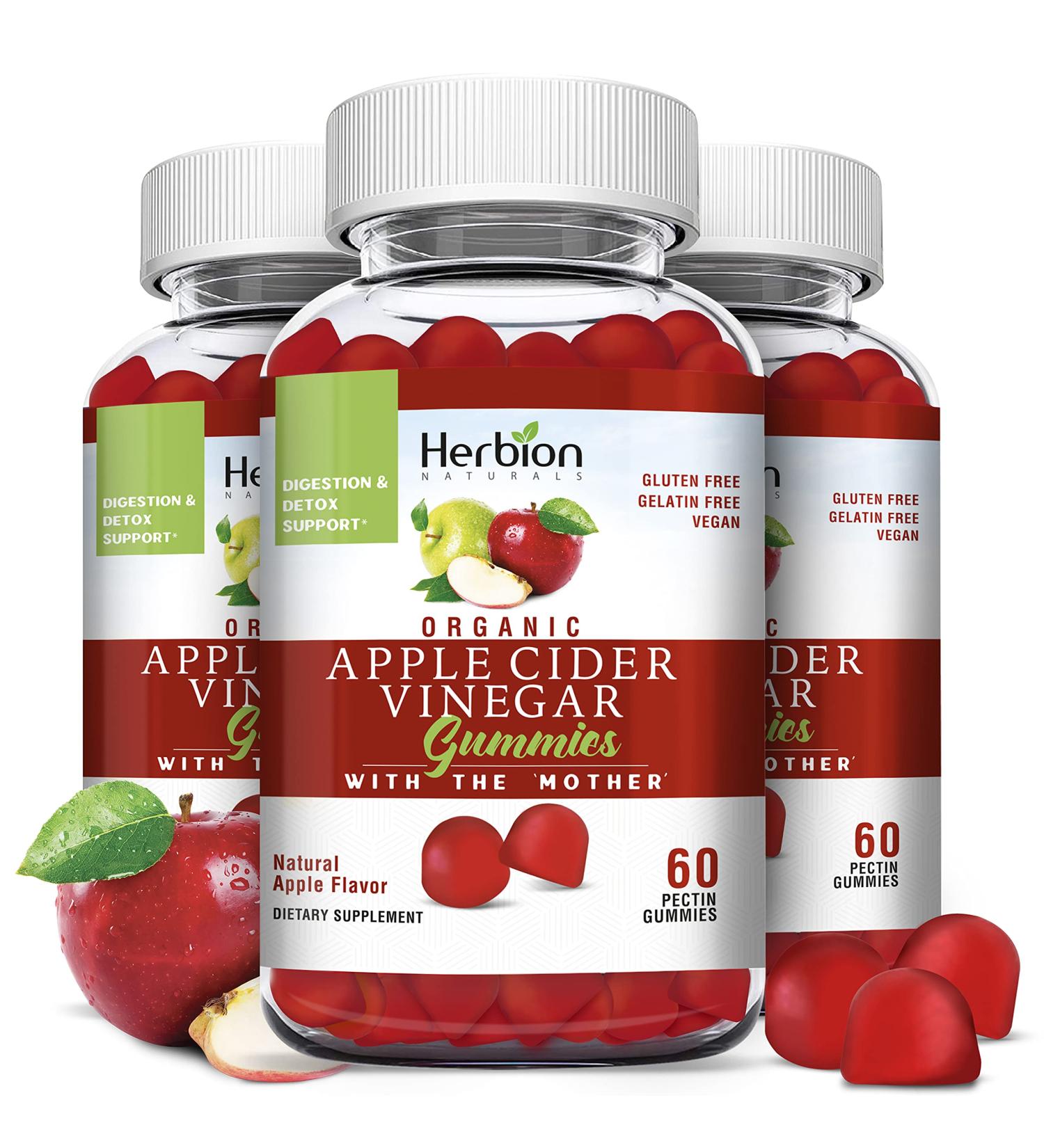 Buy Herbion Naturals Organic Apple Cider Vinegar Gummies - Vegan Pectin-Based Digestion & Detox Support Made in USA (Pack of 3 180 Gummies) - International Shipping Available - Buy Online on GoSupps.com