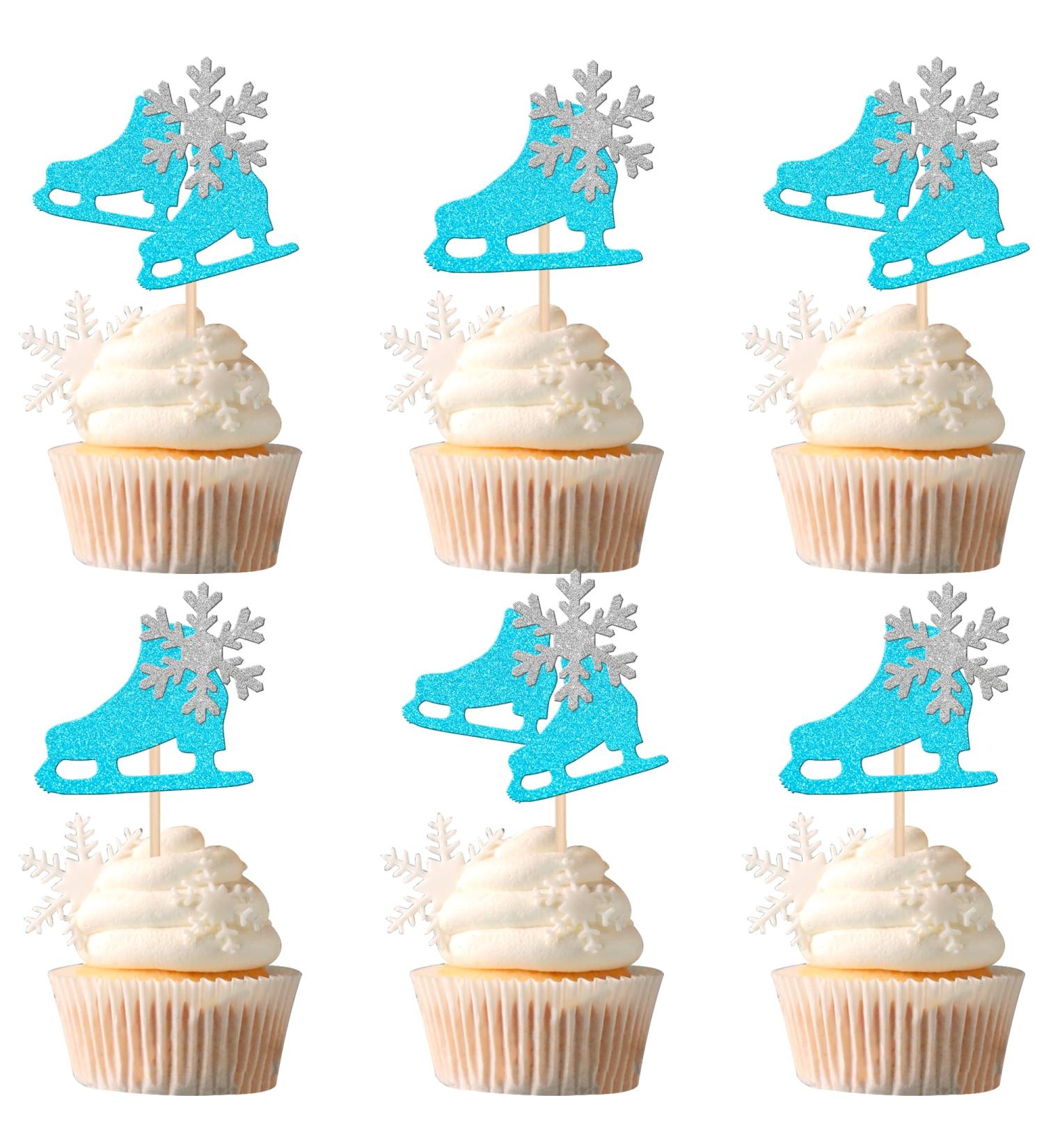 Rsstarxi 24 Pack Ice Skating Cupcake Toppers Glitter Winter Snowflake Ice Sports Theme Cupcake Picks for Skating Theme Baby Shower Kids Birthday Party Cake Decorations Supplies Blue Design 1 Blue - Buy Online on GoSupps.com