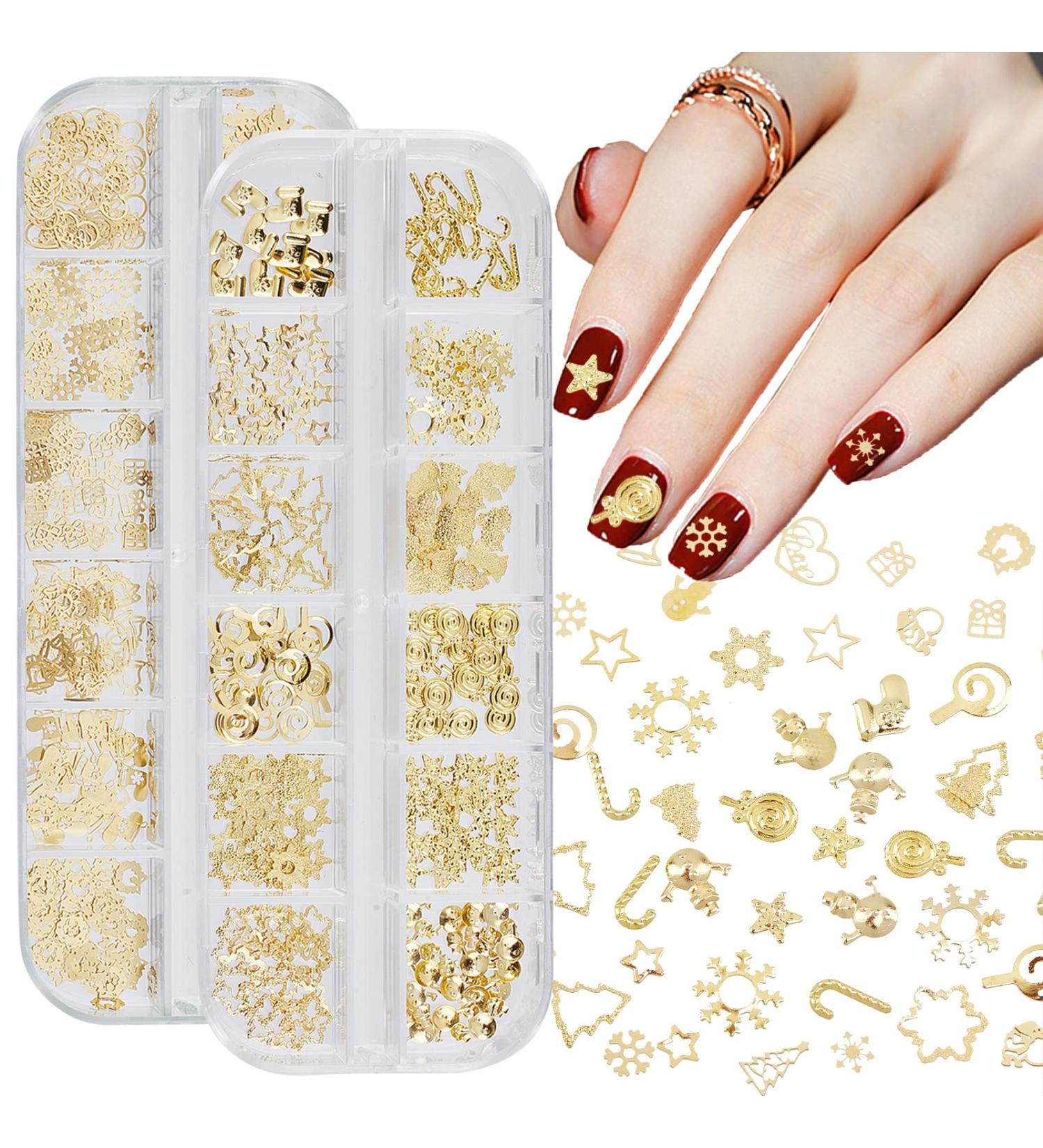 NICENEEDED 2 Boxes Christmas Nail Art Sequins 3D Snowflake Snowman Bell Elk Design Nail Glitters Holographic Laser Gold Xmas Nail Art Flakes for Christmas Party Nail Decoration - Buy Online on GoSupps.com