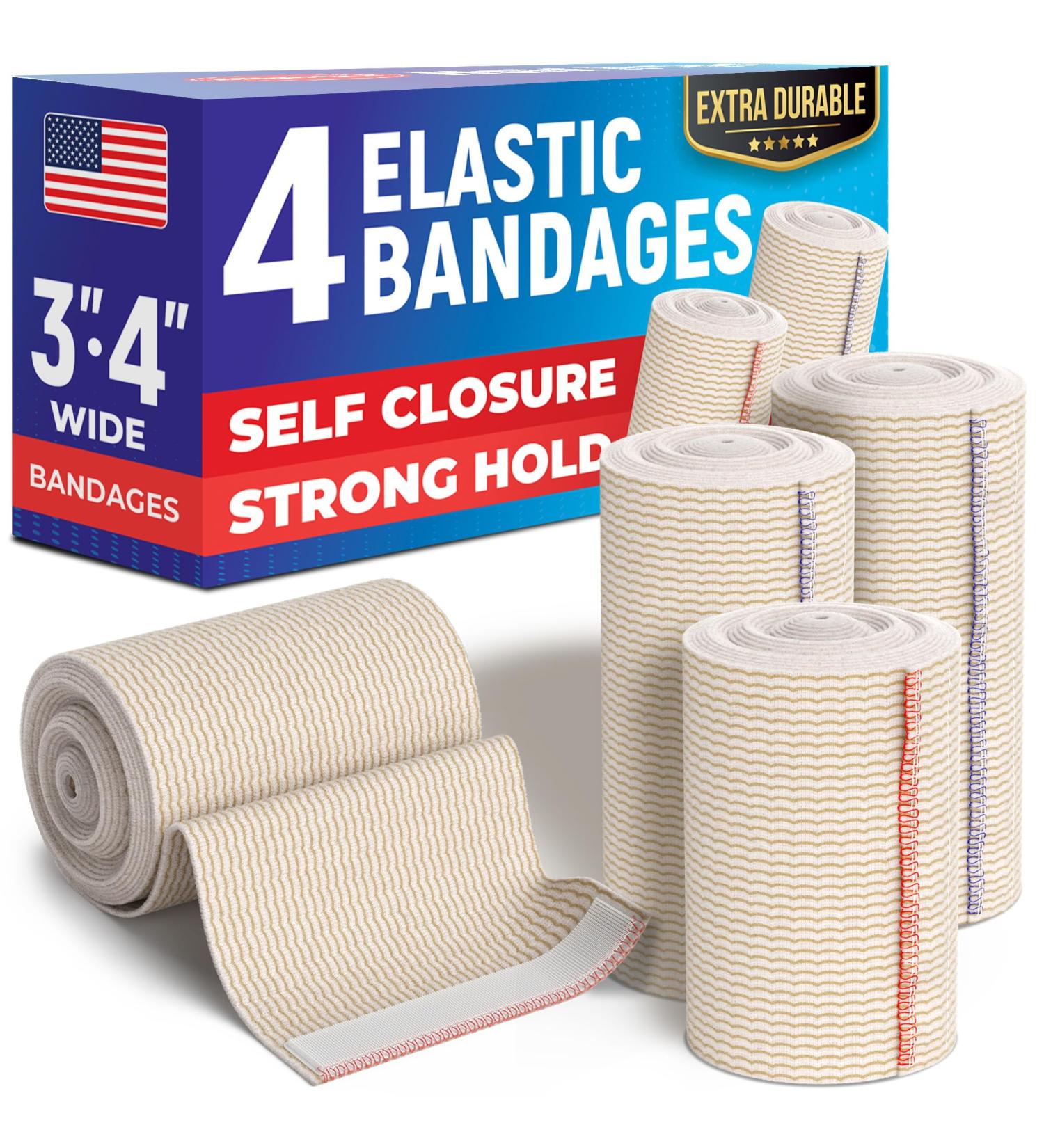High-Performance Elastic Bandage Wrap 4-Pack - Self-Closing Compression for Foot Ankle Wrist Knee & Body - International Shipping Available - Buy Online on GoSupps.com