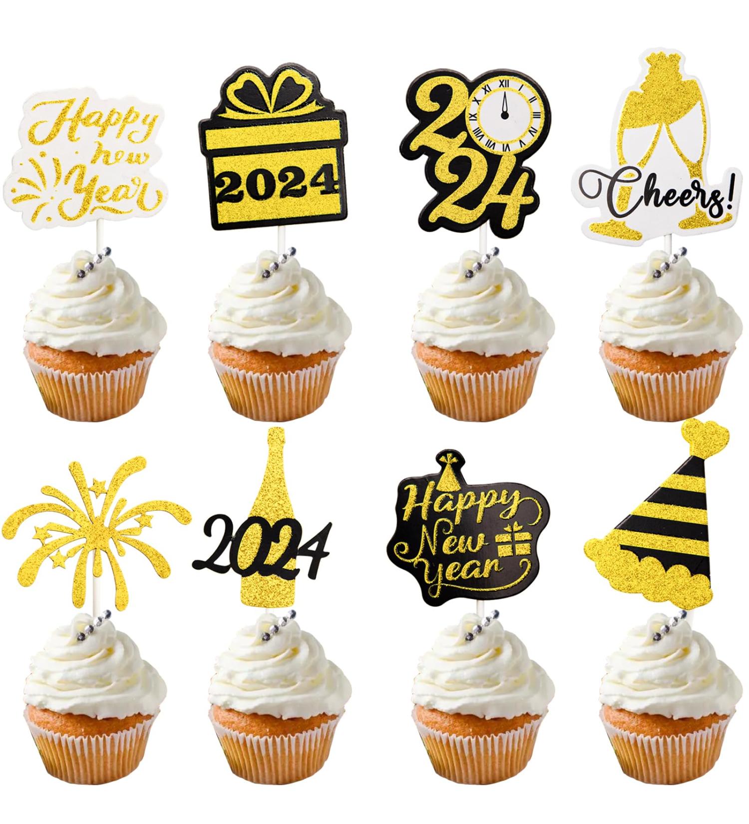 FANCY LAND 72PCS Glitter Happy New Year Cupcake Toppers 2024 Double-sided Gold Food Picks New Years Eve Party Decorations NYE Party Favor Supplies - Buy Online on GoSupps.com