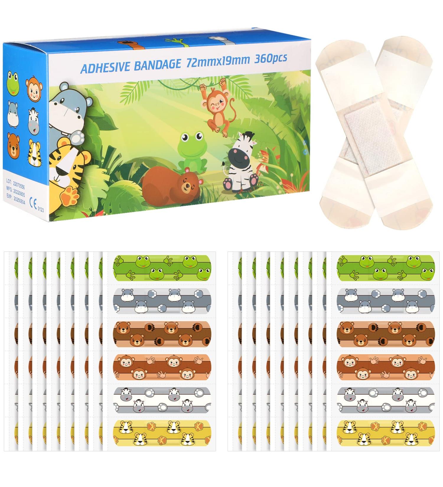 Kids Cartoon Bandages: 360 Pcs Cute Animal Adhesive Children Bandages - Waterproof, Flexible & Breathable for Cuts, Scrapes, Burns - Bulk Pack - Buy Online on GoSupps.com