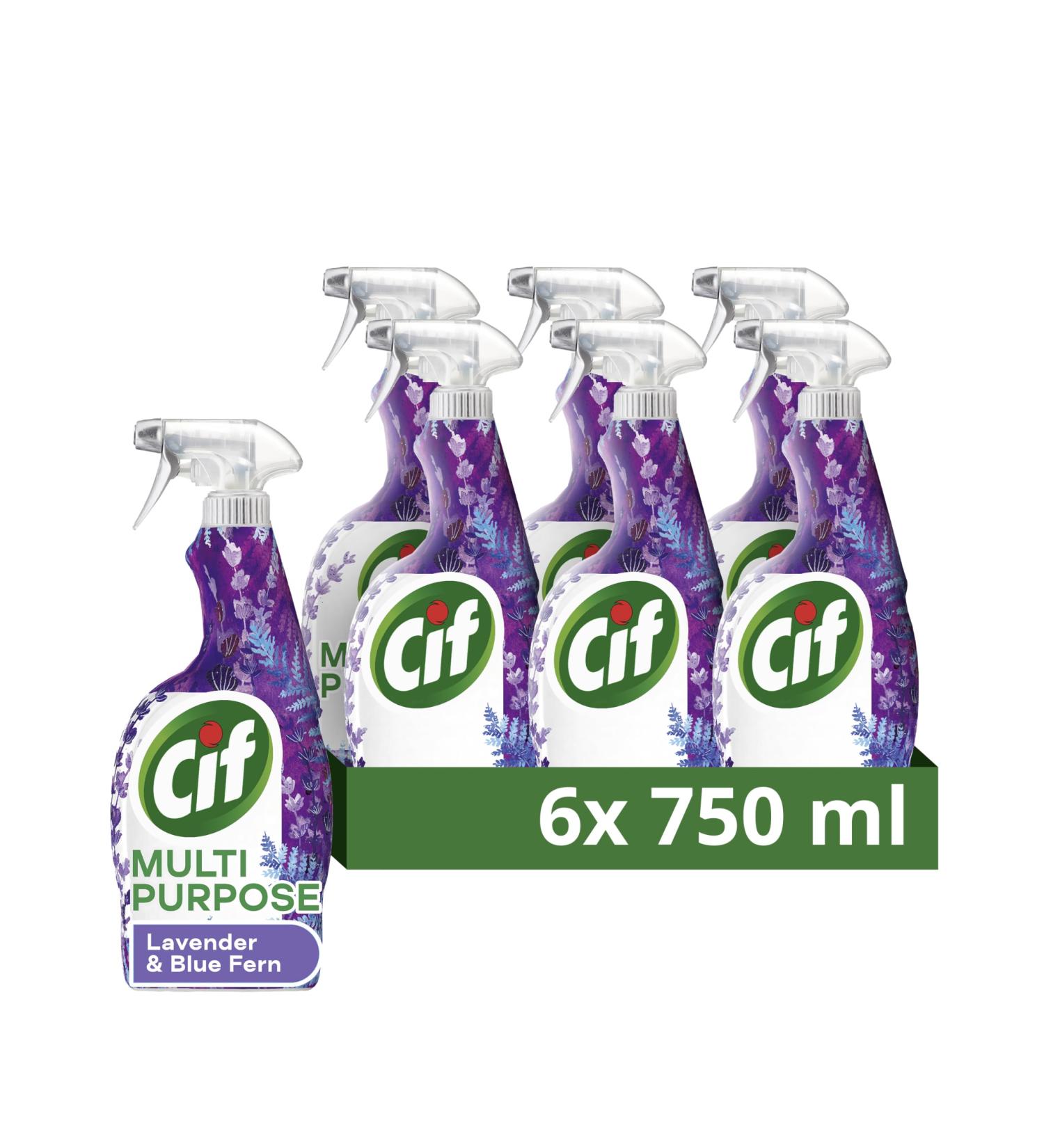 Cif Lavender & Blue Fern Multipurpose Cleaner Spray eliminates 99.9% of bacteria & viruses all purpose cleaner 6x 750 ml - Buy Online on GoSupps.com
