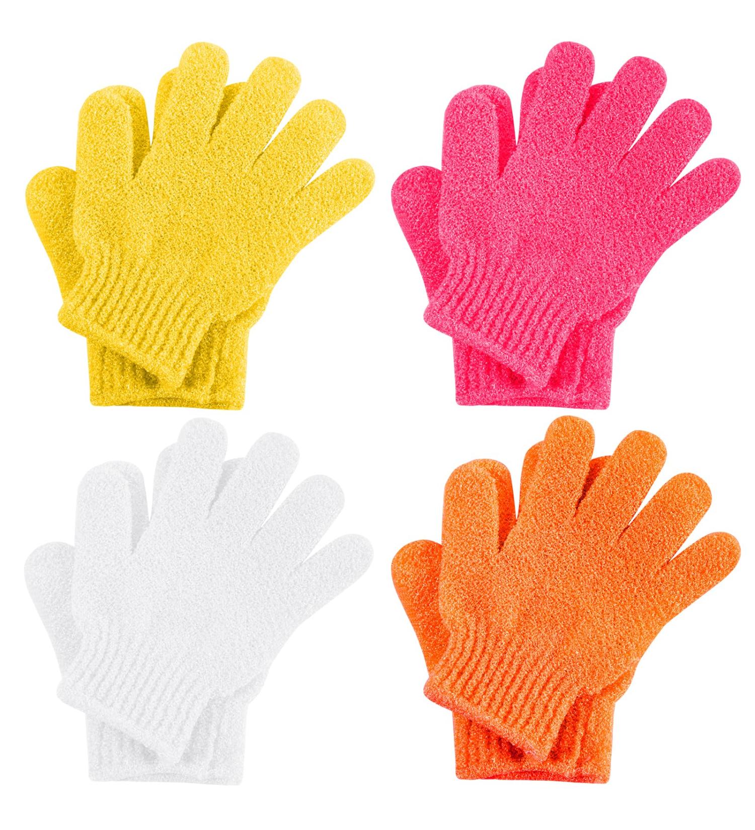 WIFUN 8 PCS Exfoliating Gloves for Body Scrubbing - Dead Skin Remover Mitt for Men and Women (Rose Red Orange White Yellow) - Buy Online on GoSupps.com