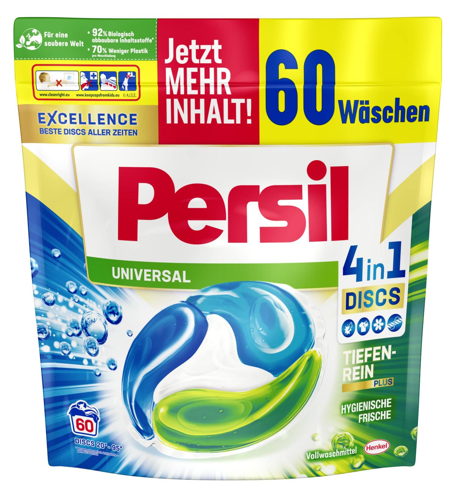 Persil Universal 4in1 Discs - 60 Wash Pods Deep Clean Technology & 92% Biodegradable - Stubborn Stain Remover - Buy Online on GoSupps.com